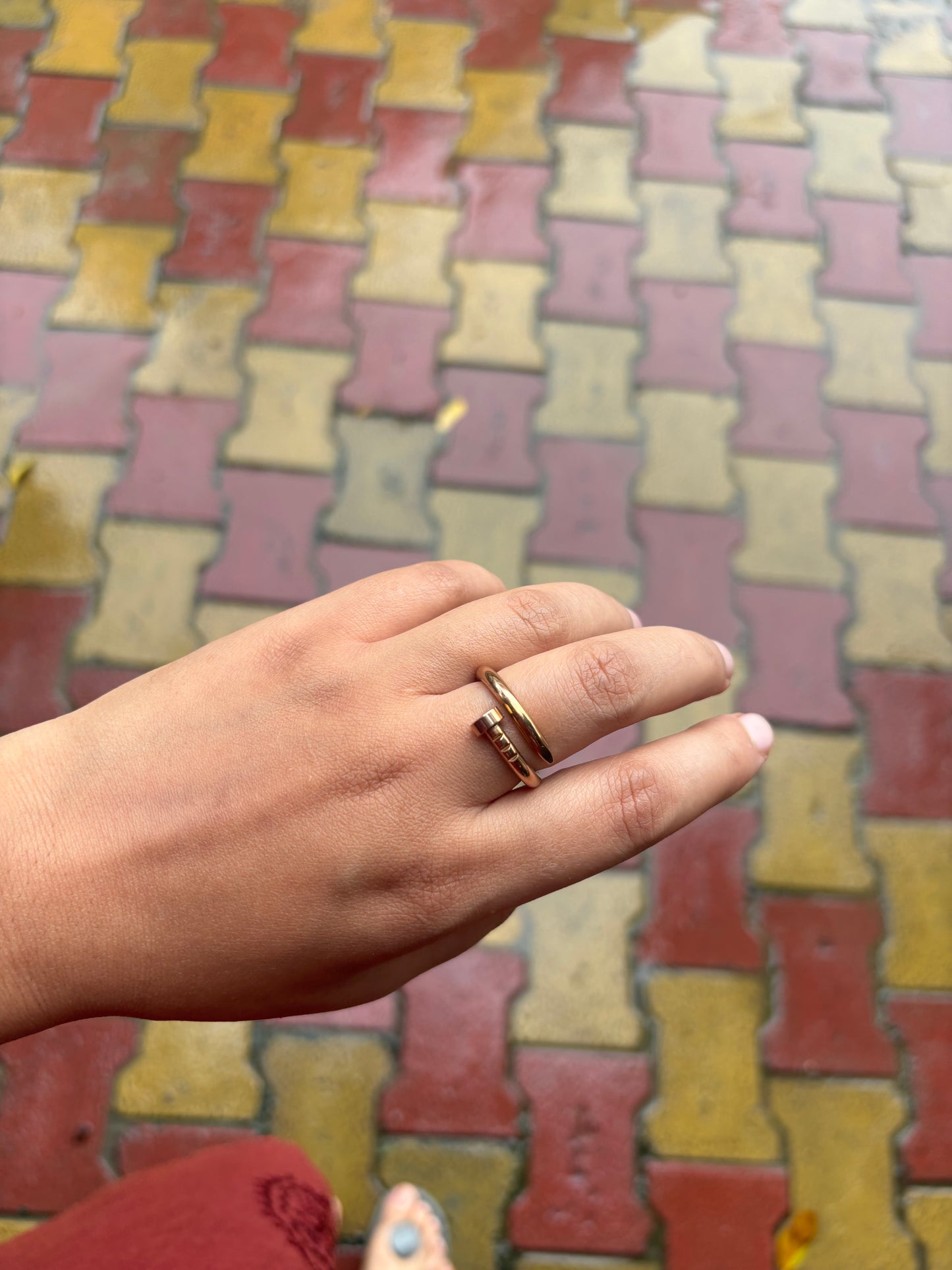 Rose Gold Nail-Inspired Adjustable Ring