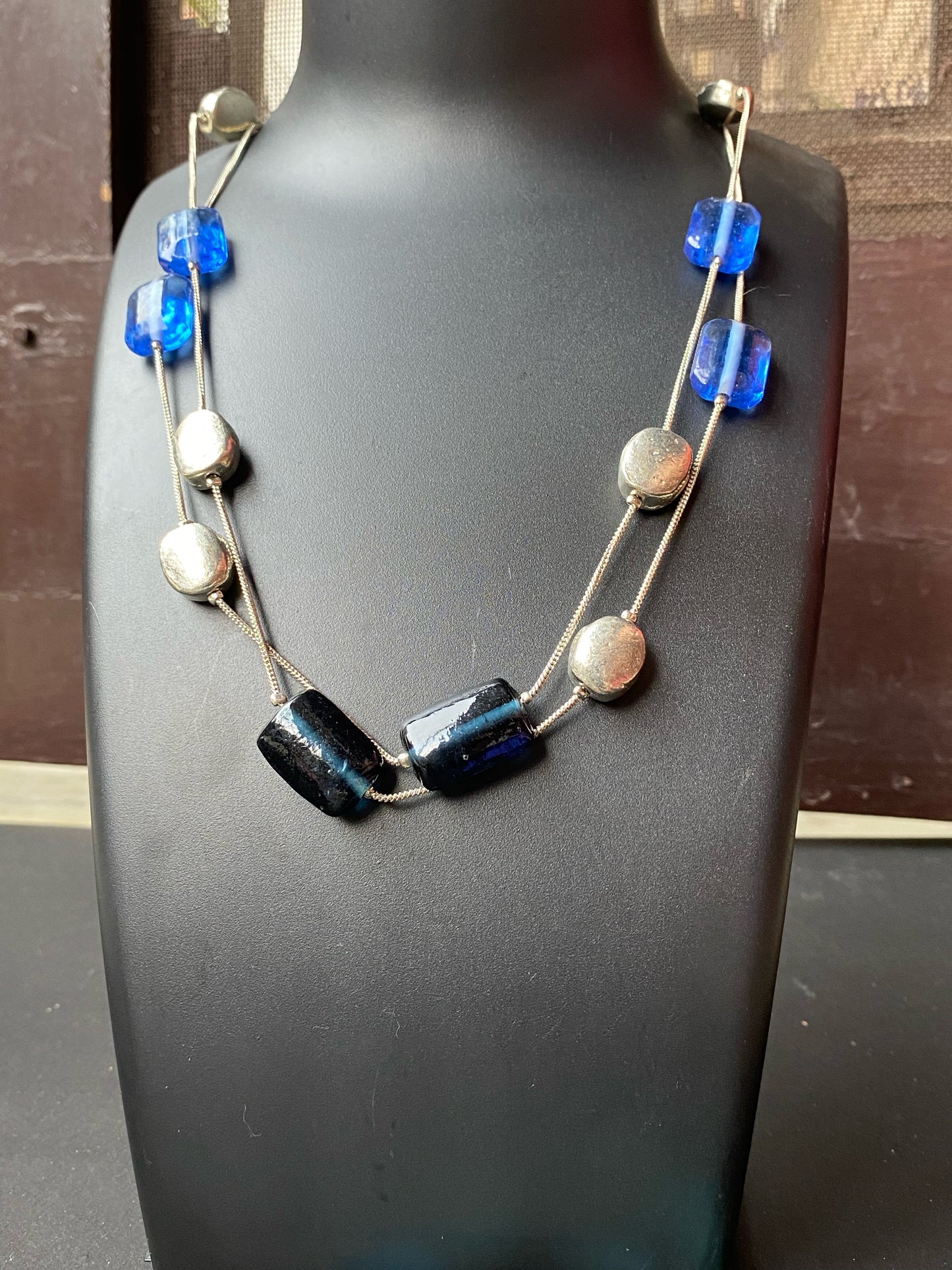 Blue & Silver Dual-Strand Statement Necklace