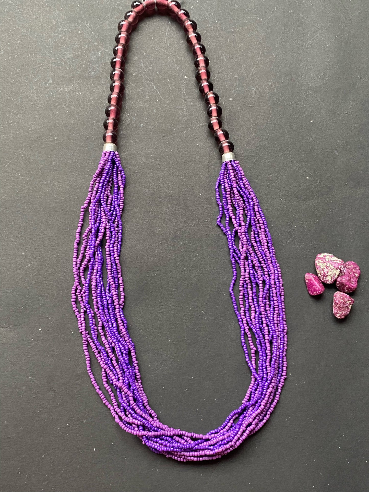 Handmade Multi-Strand Beaded Necklace – Purple & Wine