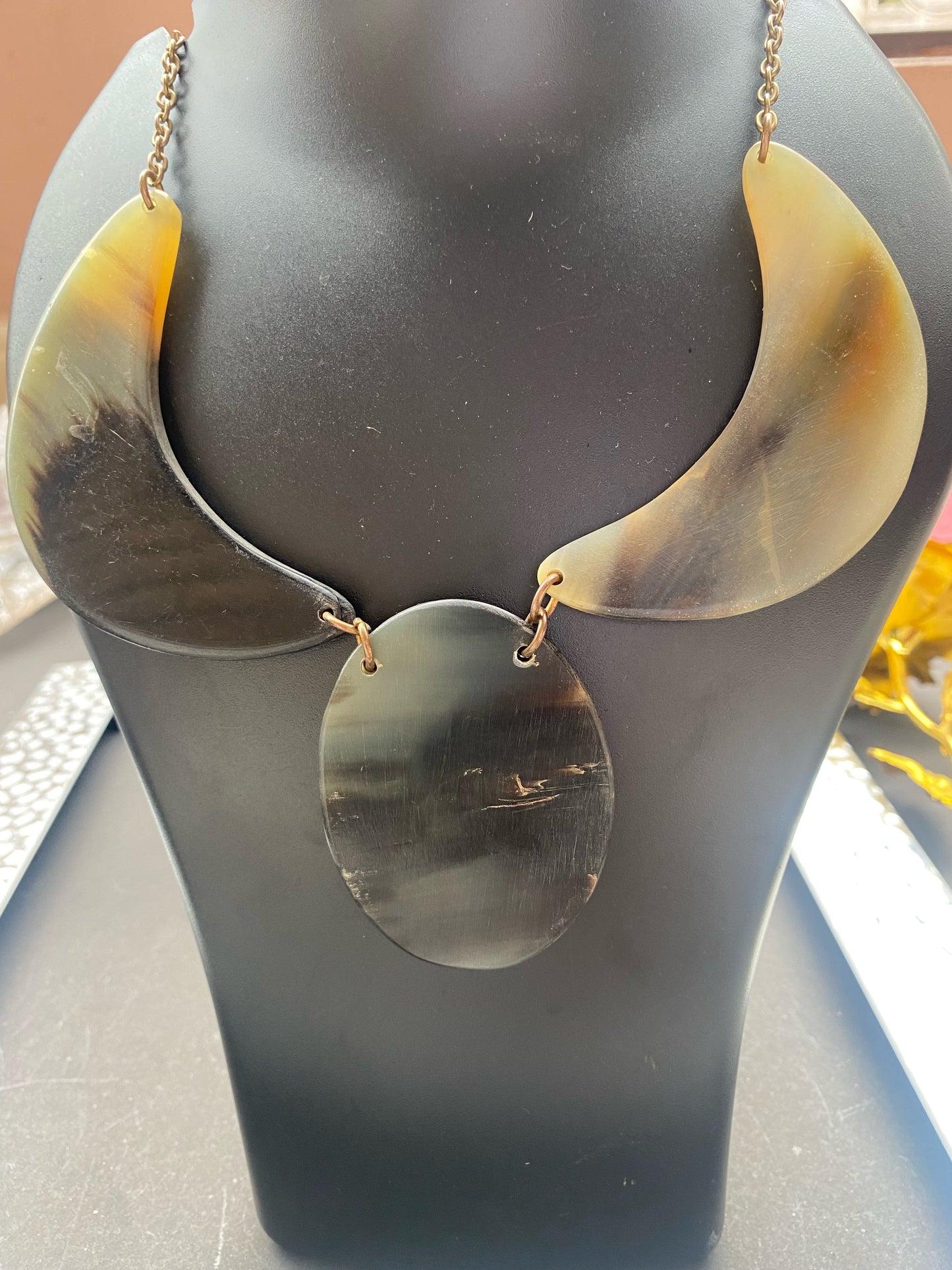 Handcrafted Horn Statement Necklace – Crescent & Oval Design