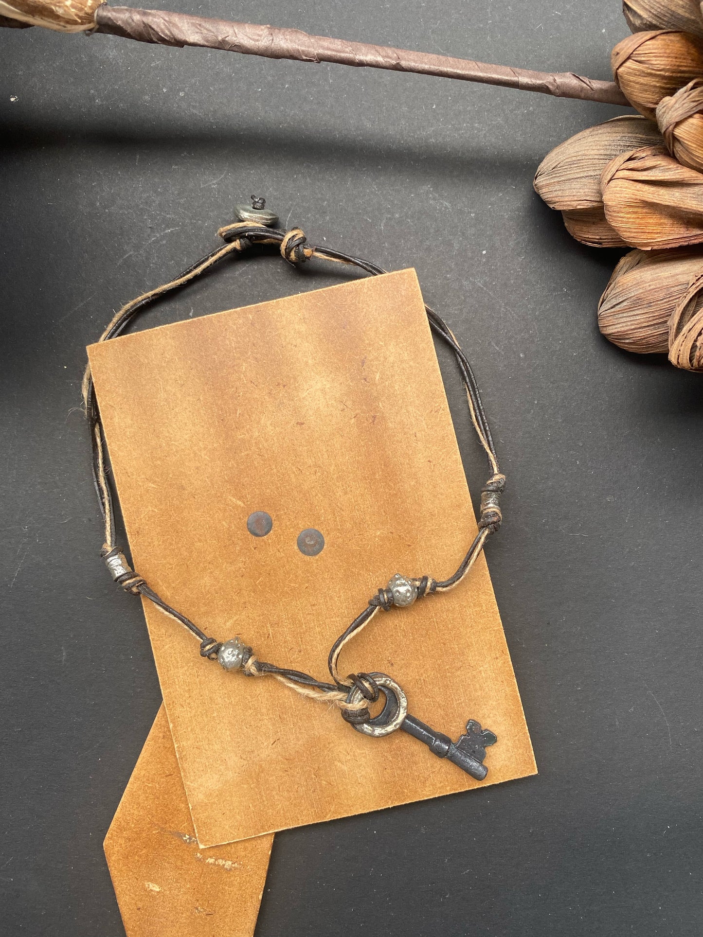 Rustic Key Charm Leather Necklace