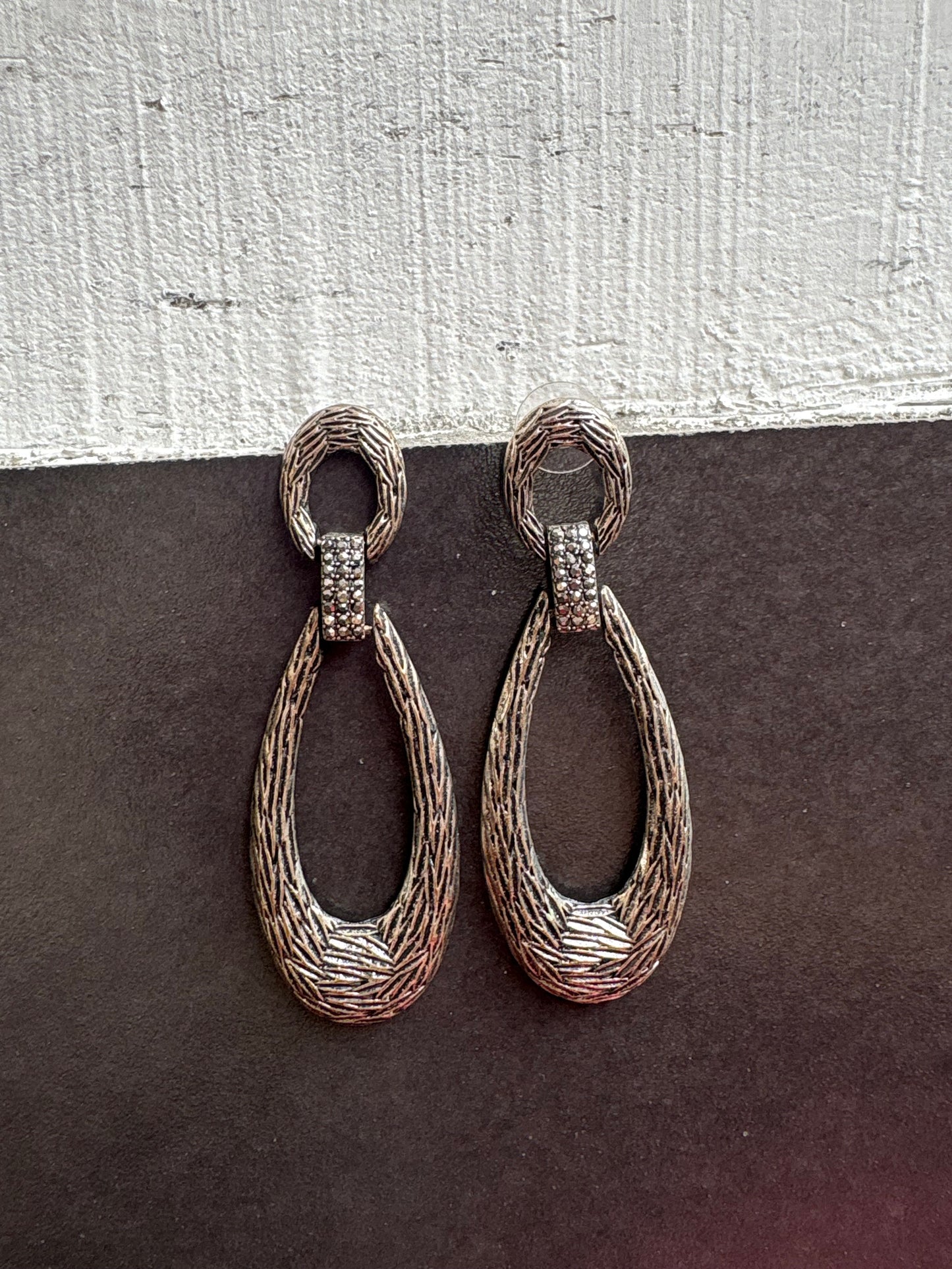Textured Drop Hoop Earrings