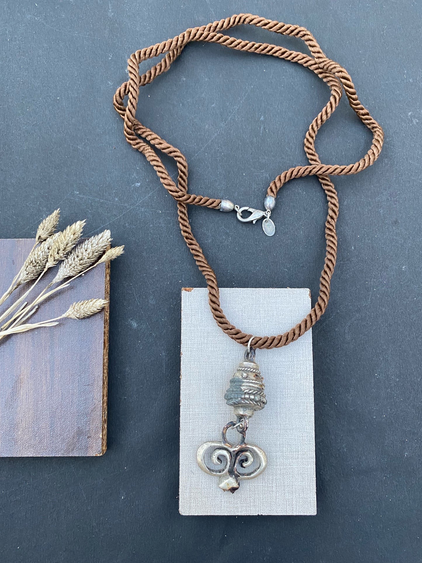Bohemian Tribal Pendant Necklace with Rustic Cord