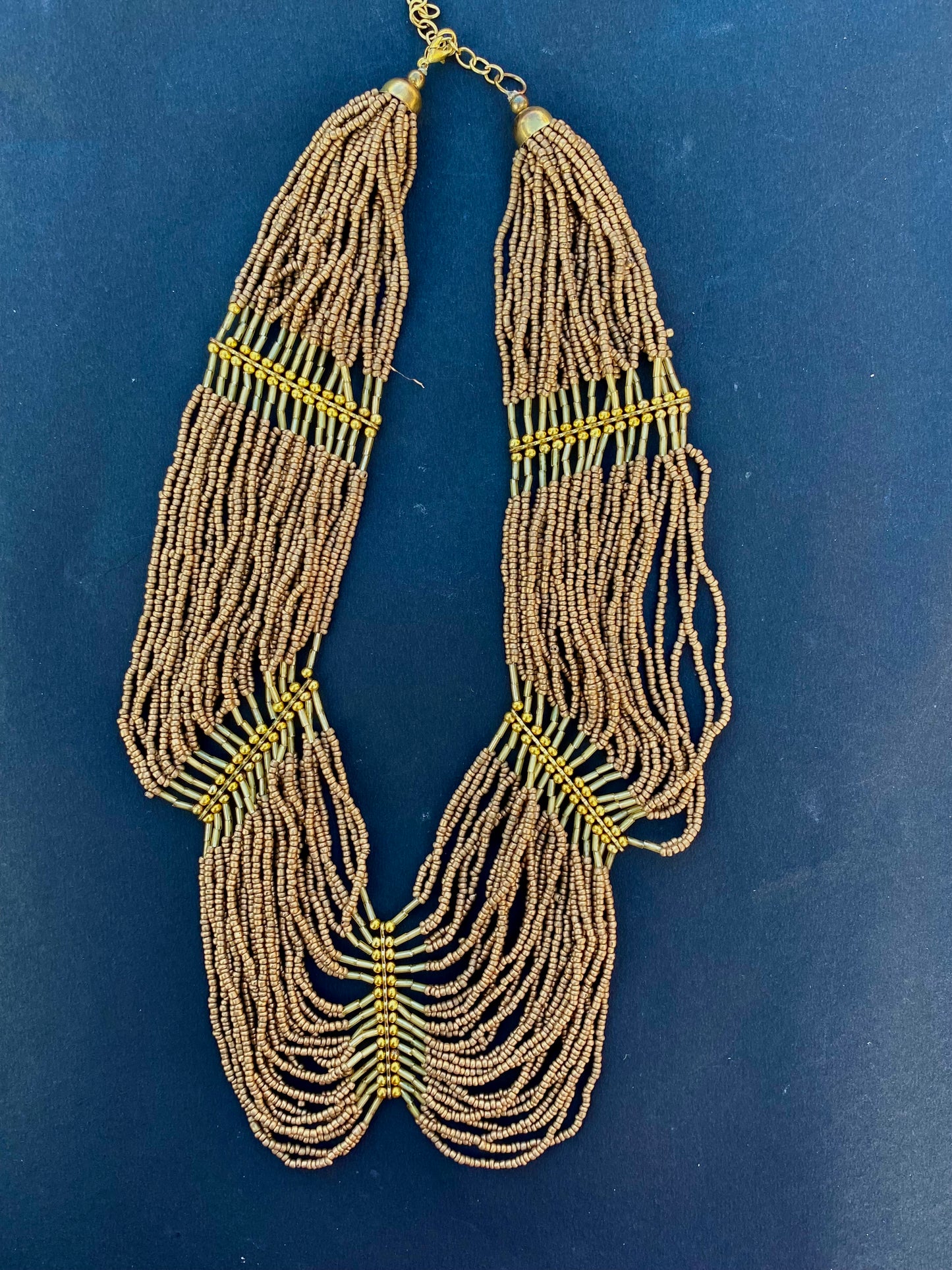 Layered Tribal Gold Seed Bead Necklace