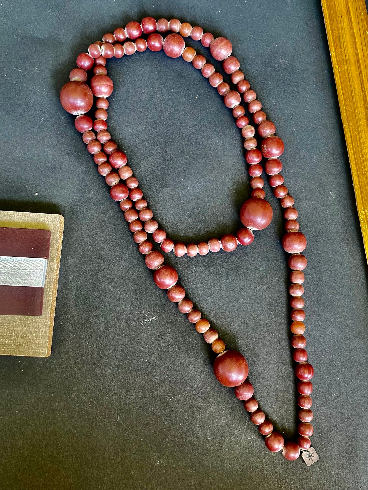 Rust Red Dual-Strand Wooden Bead Necklace