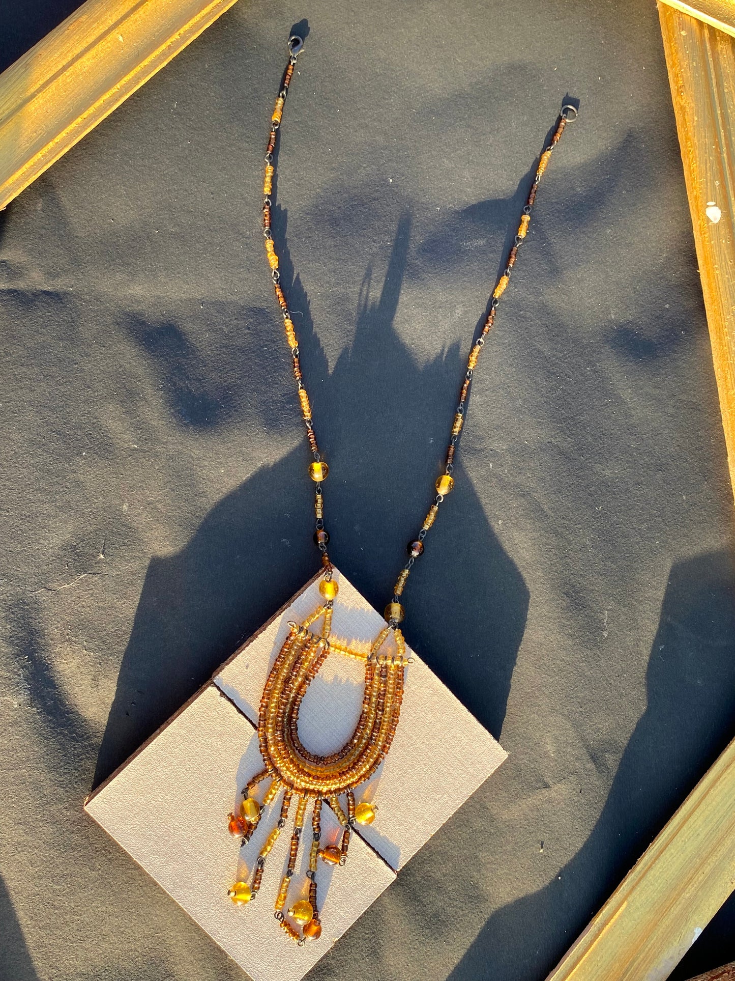 Rustic Earth Beaded Fringe Necklace