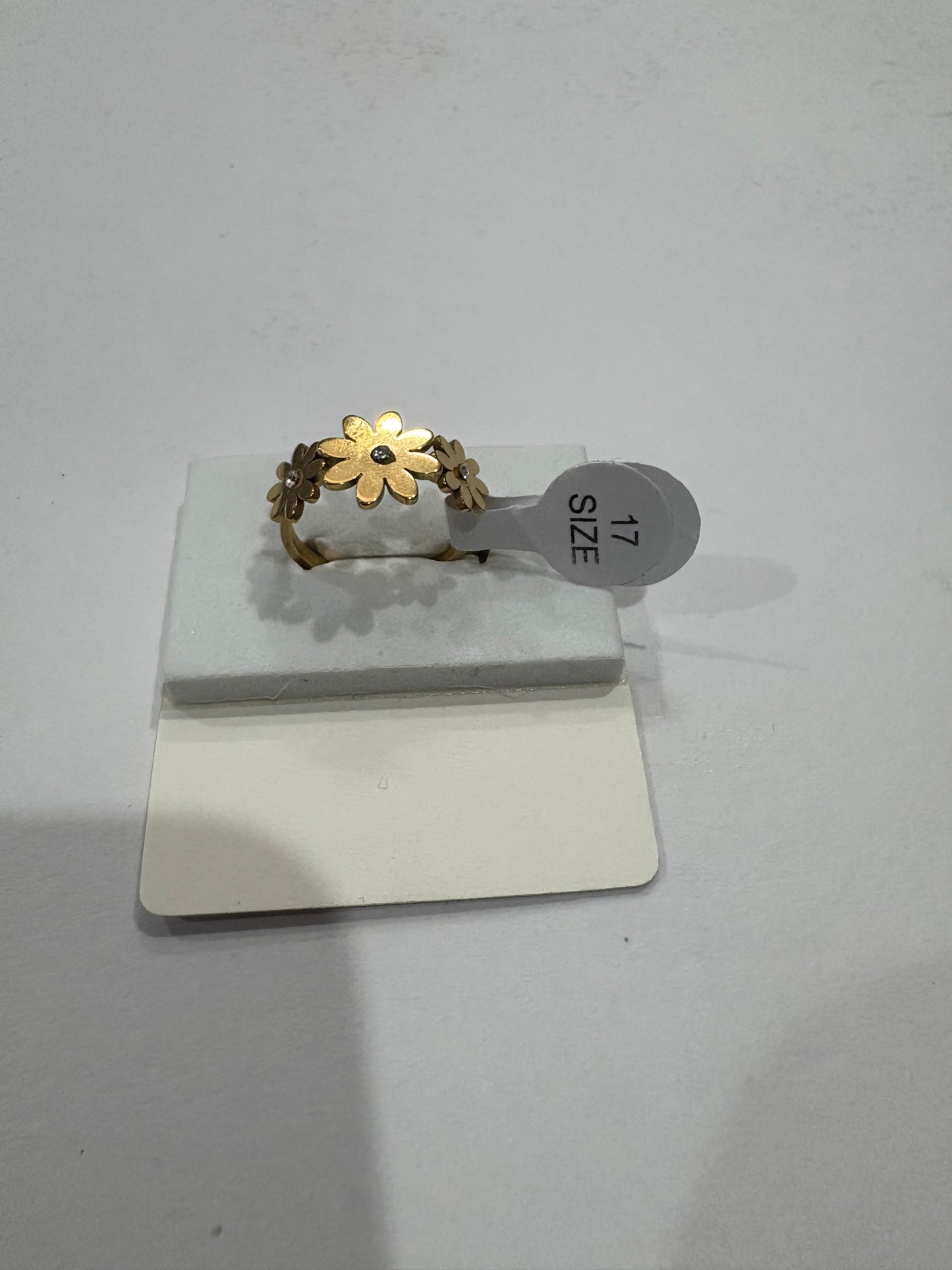 Golden Daisy Flower Ring with Crystal Accents