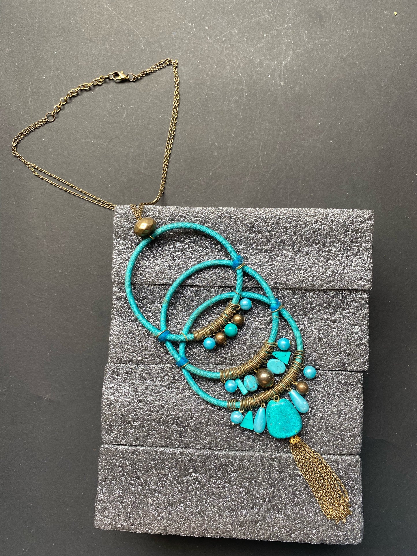 Boho Turquoise Hoop Pendant Necklace