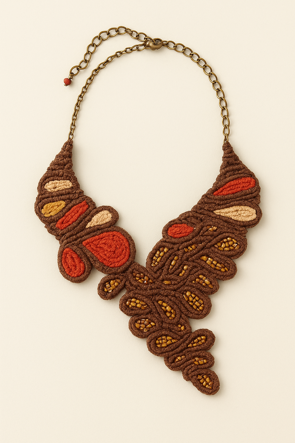 Handcrafted Macrame Statement Necklace – Earthy Brown & Red