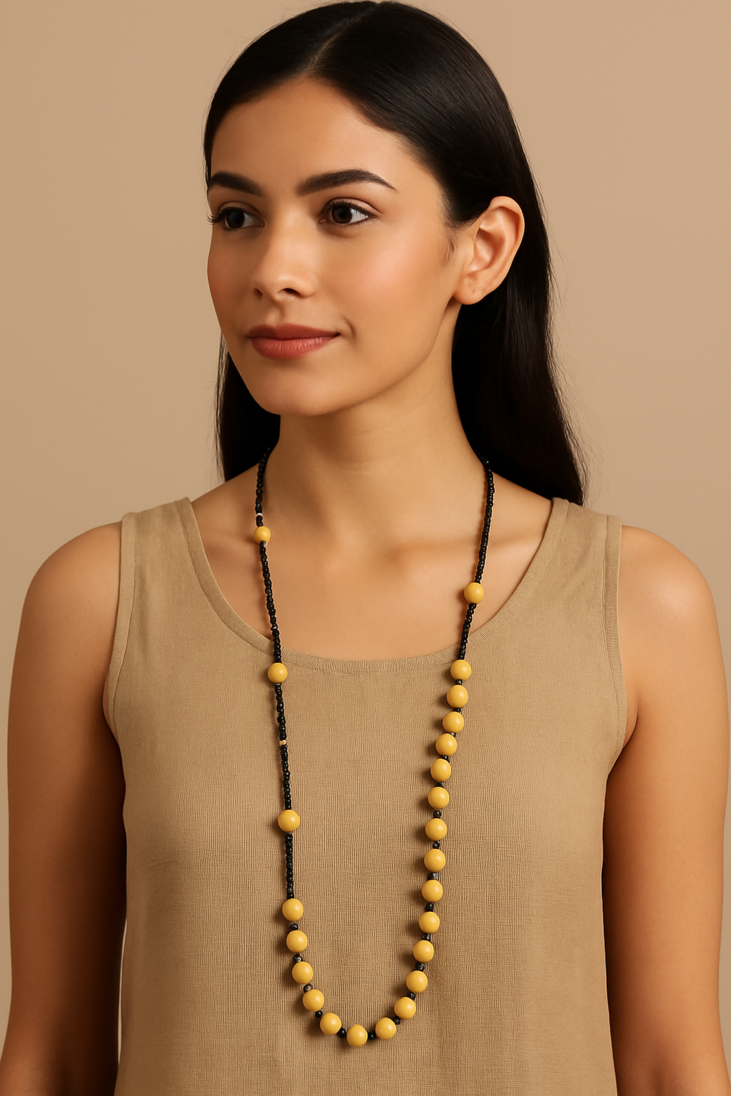 Golden Clay & Black Bead Boho Necklace