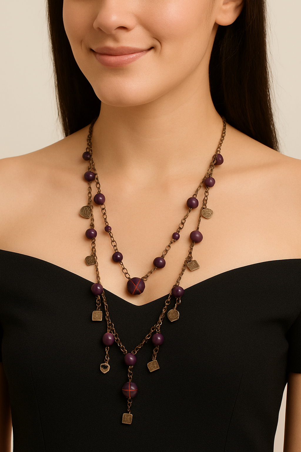 Bohemian Purple Medallion Charm Necklace