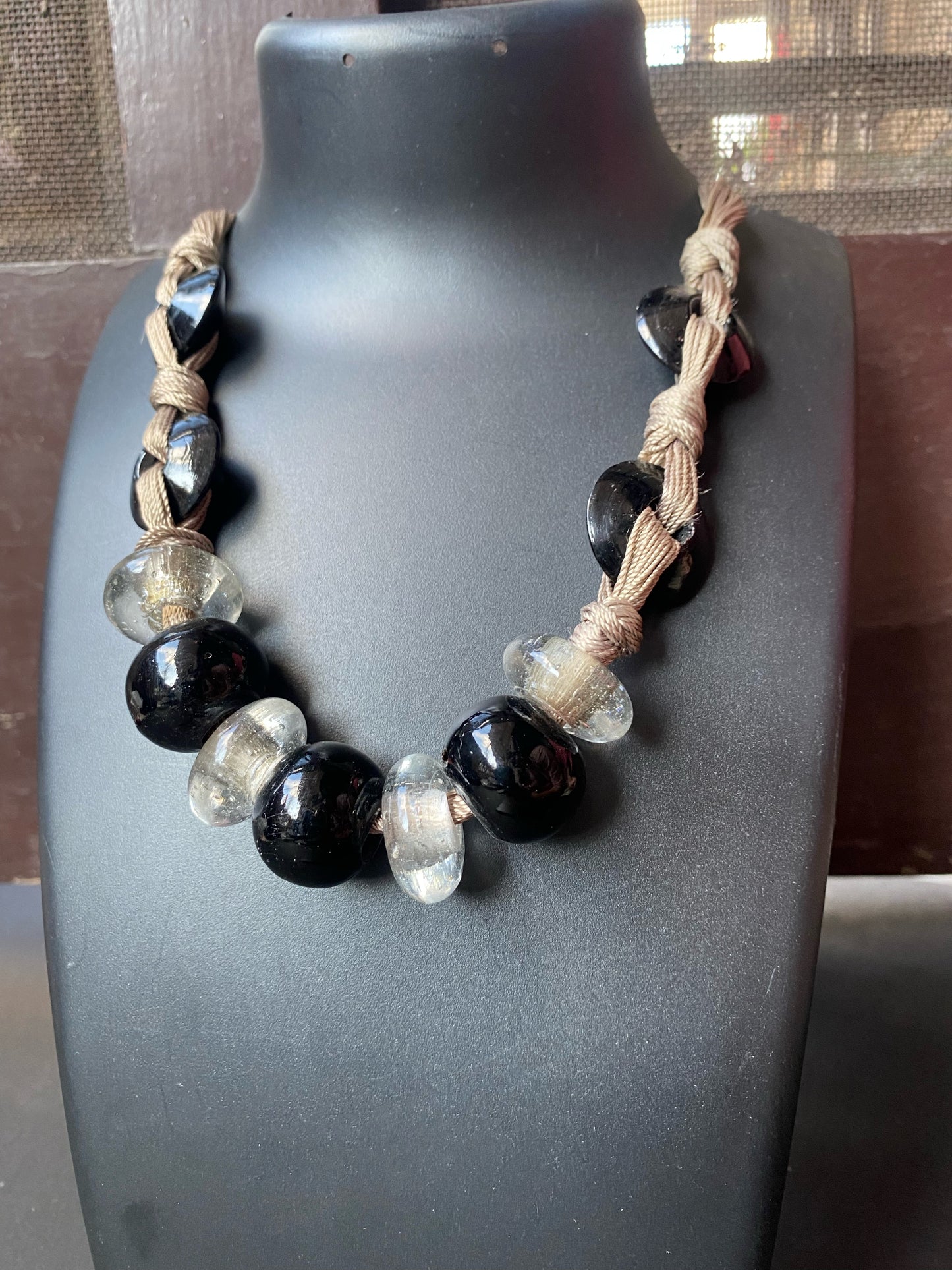 Hand-Knotted Earthstone Bead Necklace – Rustic Elegance