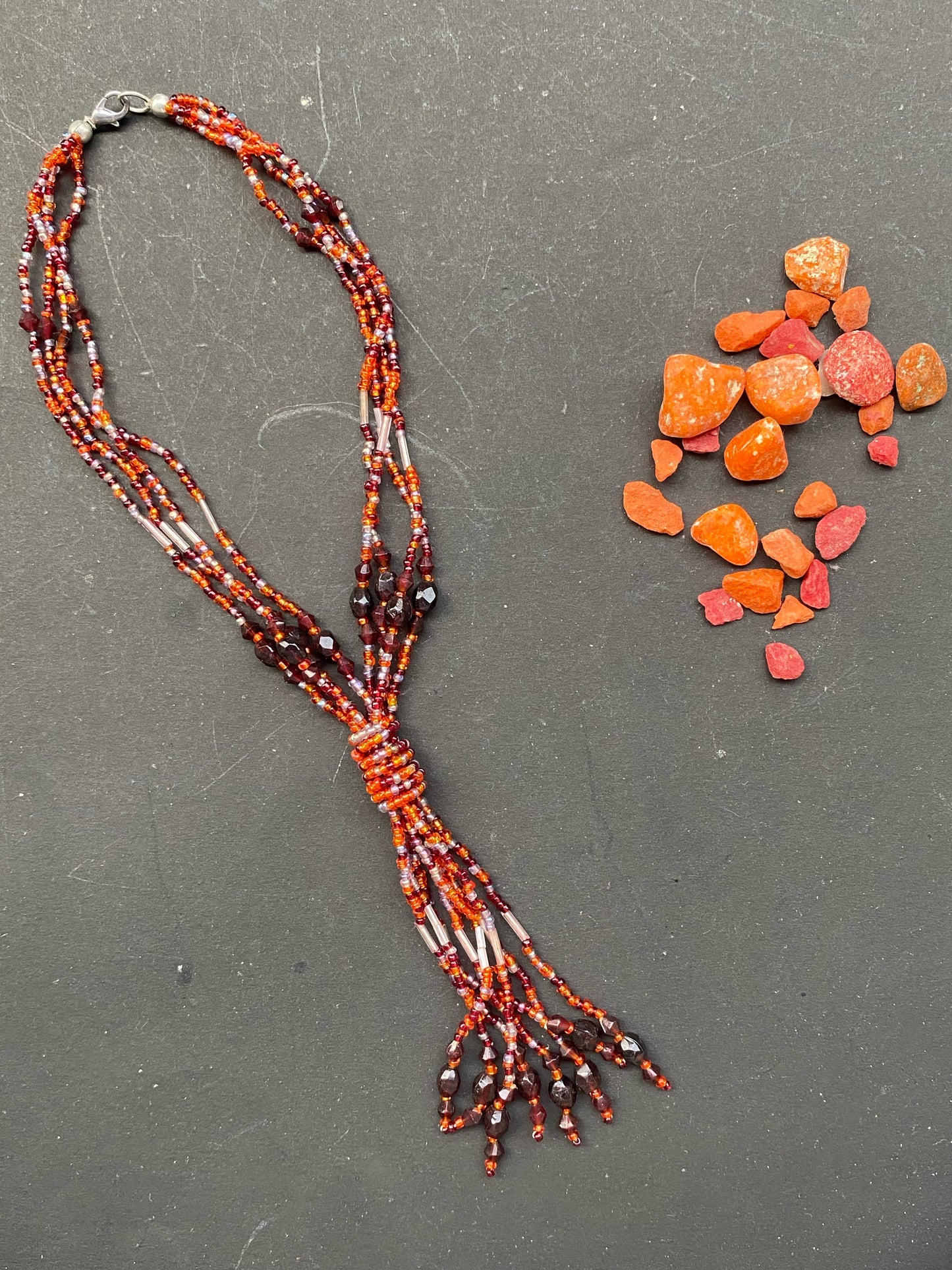 Multi-Strand Red Beaded Tassel Necklace – Festive Statement Piece