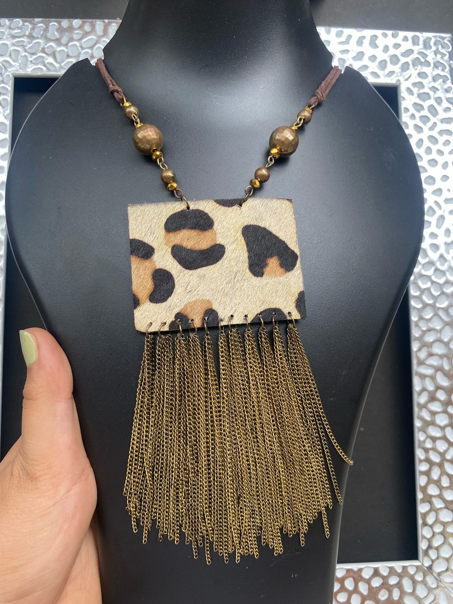 Leopard Print Tassel Statement Necklace – Boho Chic