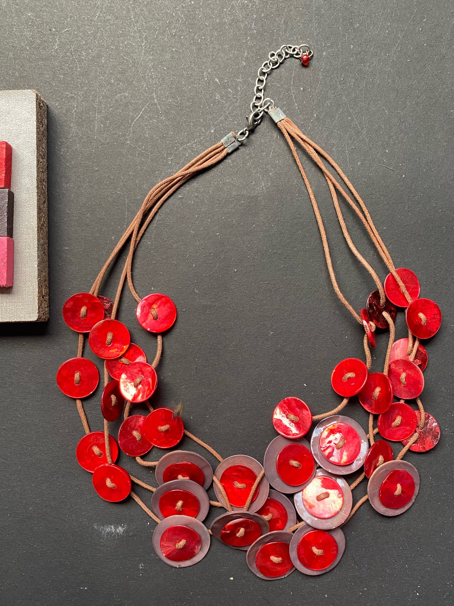 Red Shell Disc Multi-Strand Statement Necklace