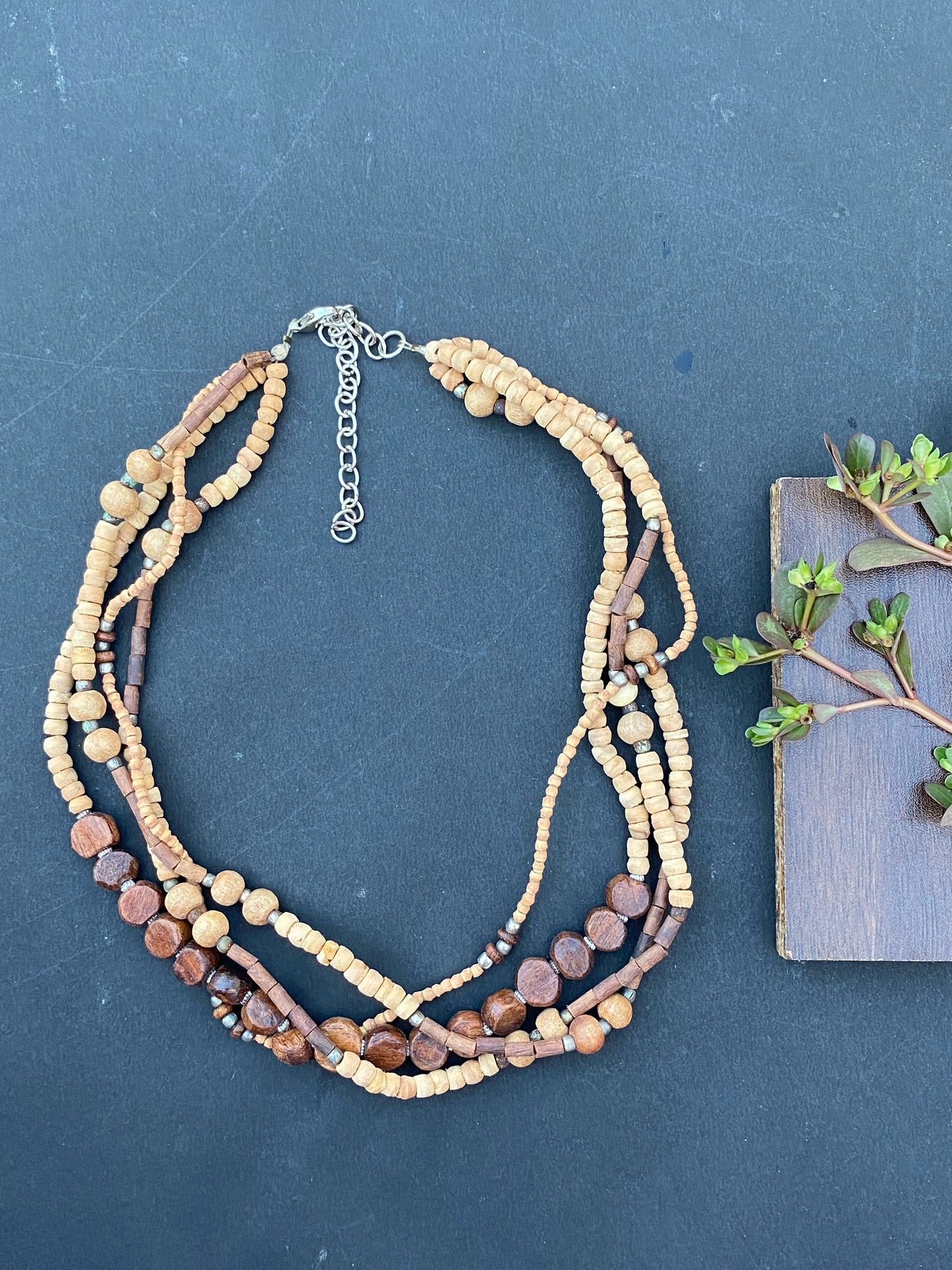 Handcrafted Multi-Strand Wooden Bead Necklace