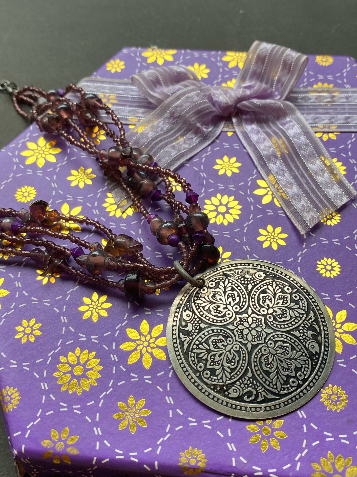 Bohemian Multi-Strand Beaded Necklace with Statement Pendant
