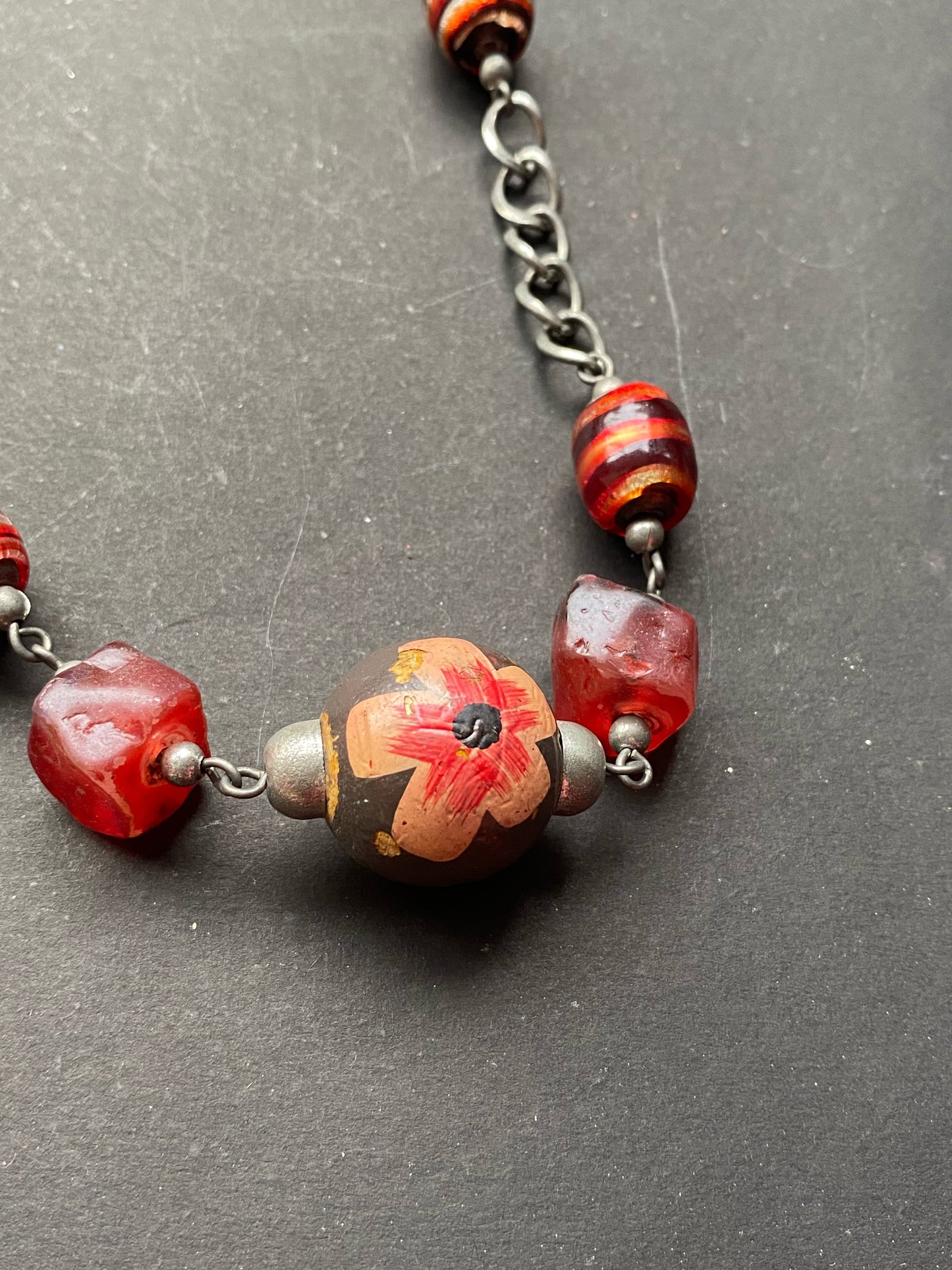 Handcrafted Floral & Striped Bead Necklace