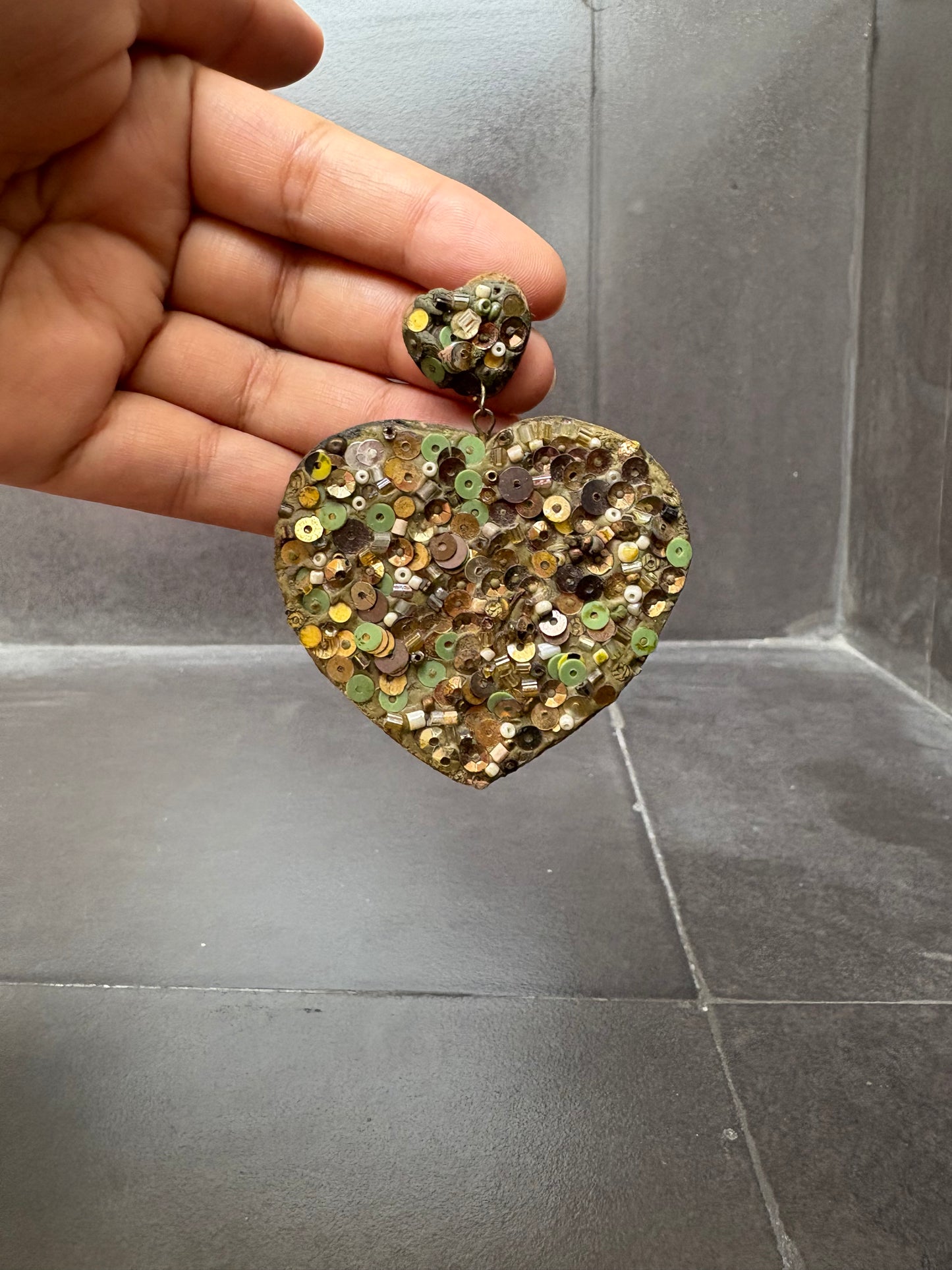 Heart Sequin Statement Earrings