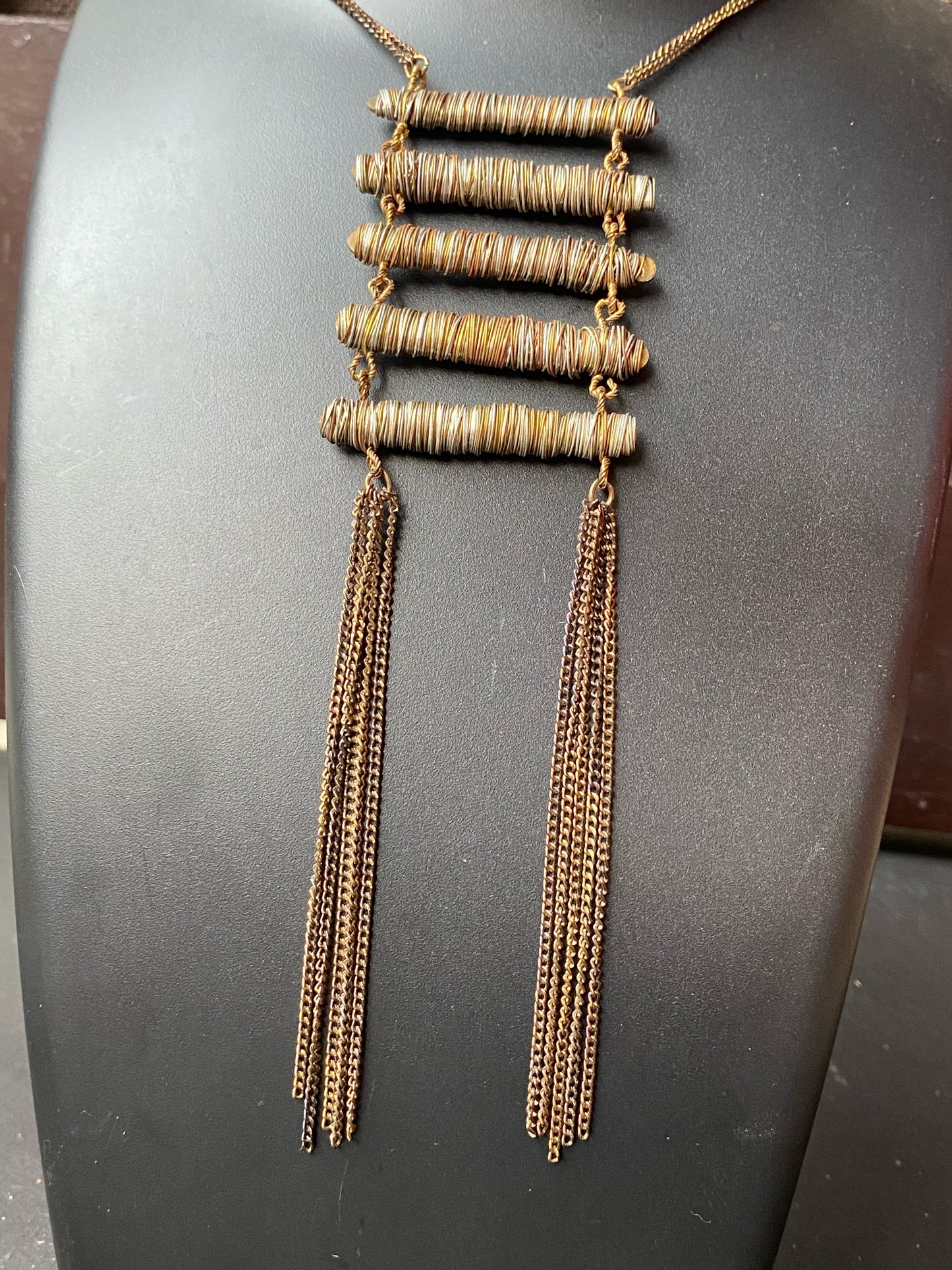 Antique Bronze Ladder Pendant Necklace