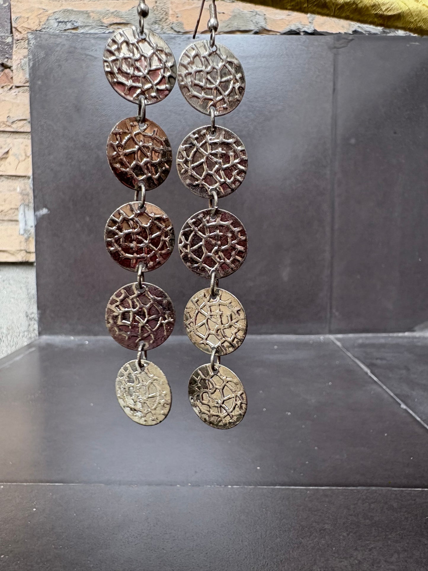 Textured Silver Disc Drop Earrings