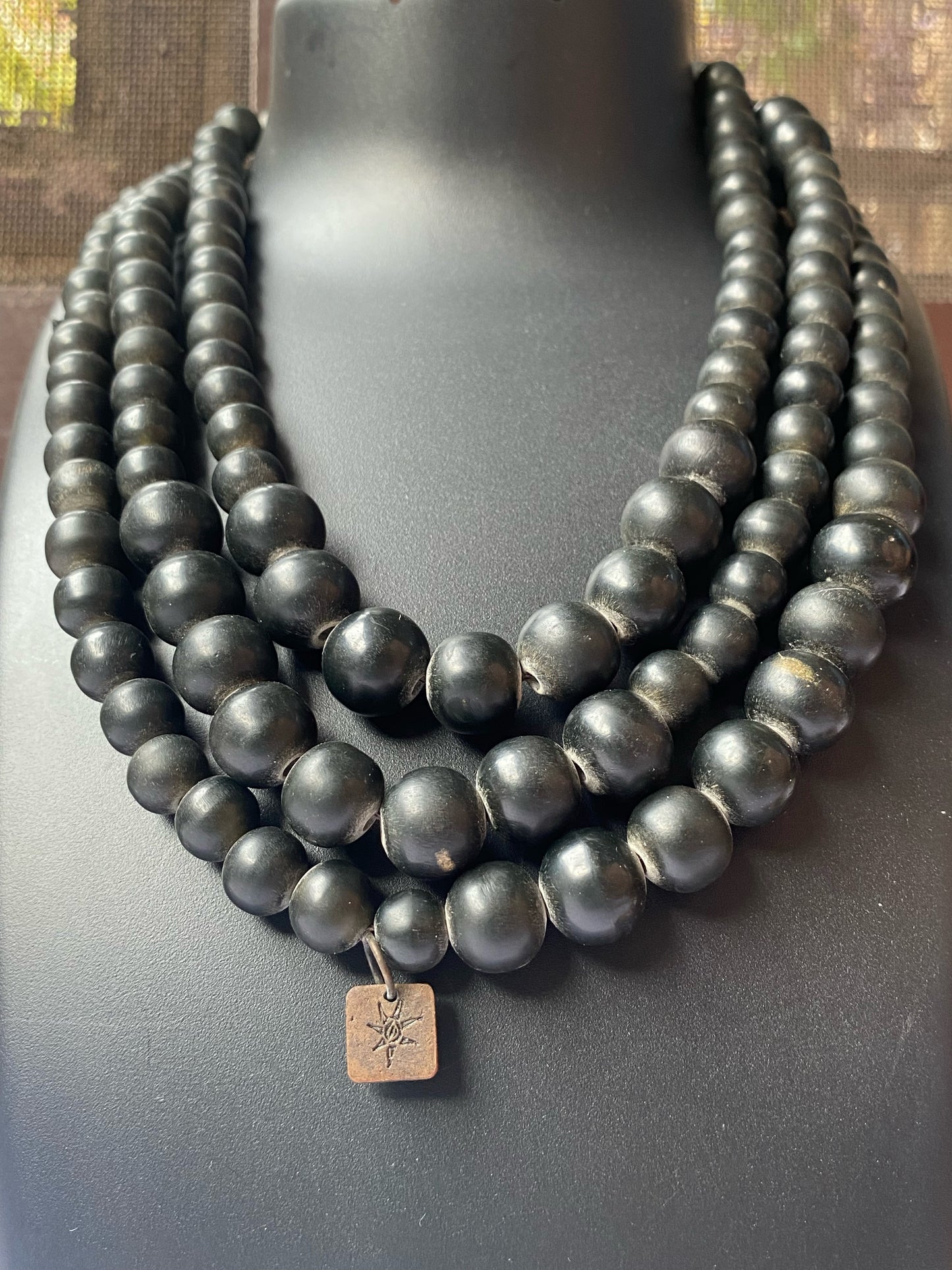 Handcrafted Multi-Layer Black Wooden Bead Necklace
