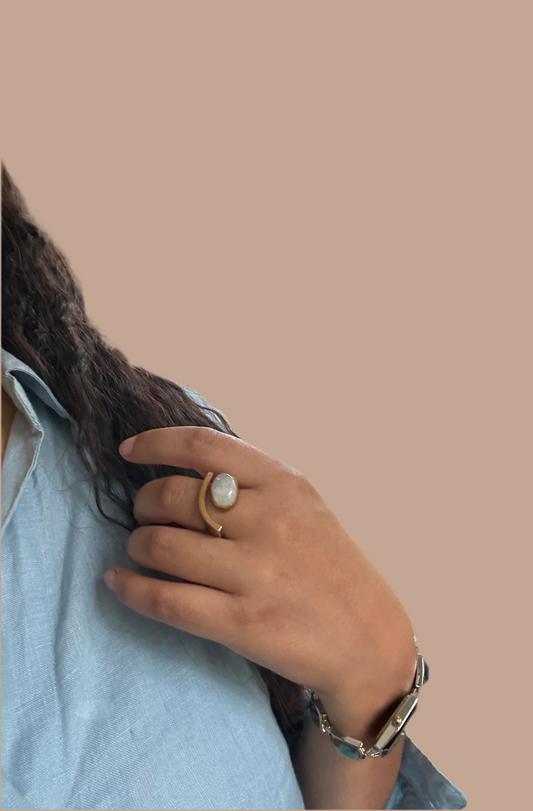 Brass Statement Ring with White Stone – Artistic Bold Jewelry
