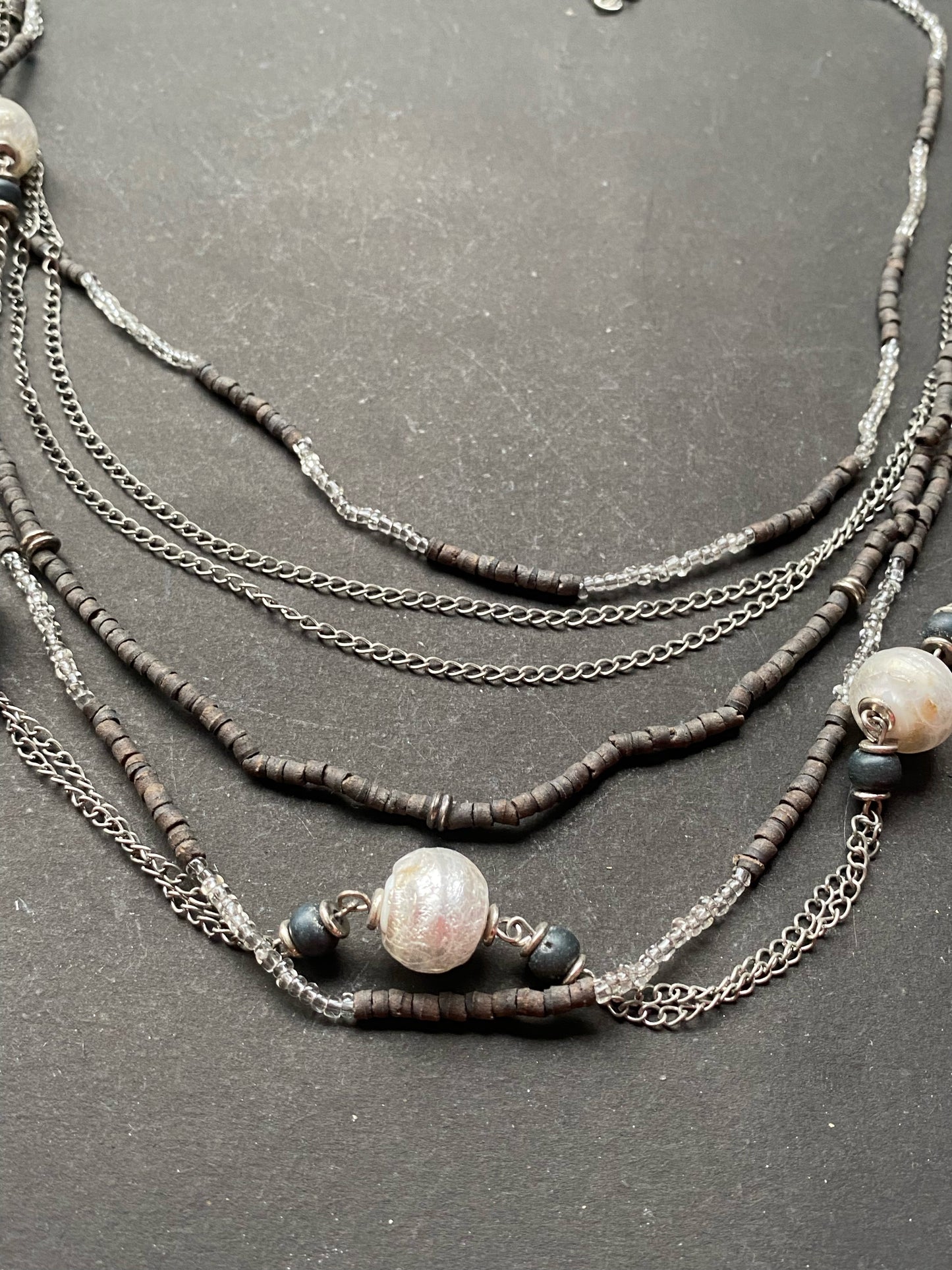 Handcrafted Multi-Layer Beaded Bracelet & Handcrafted Multi-Layer Necklace with Matching Earrings