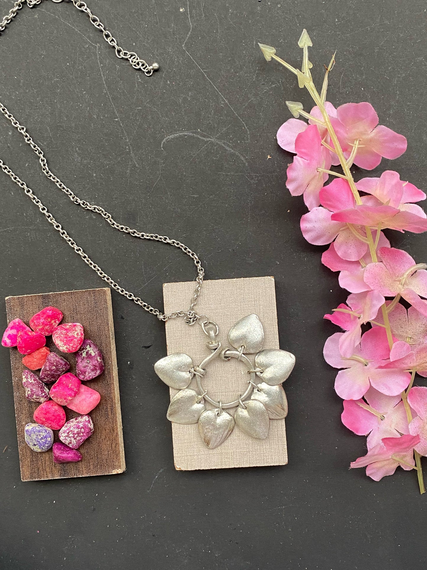 Silver Heart Charm Statement Necklace