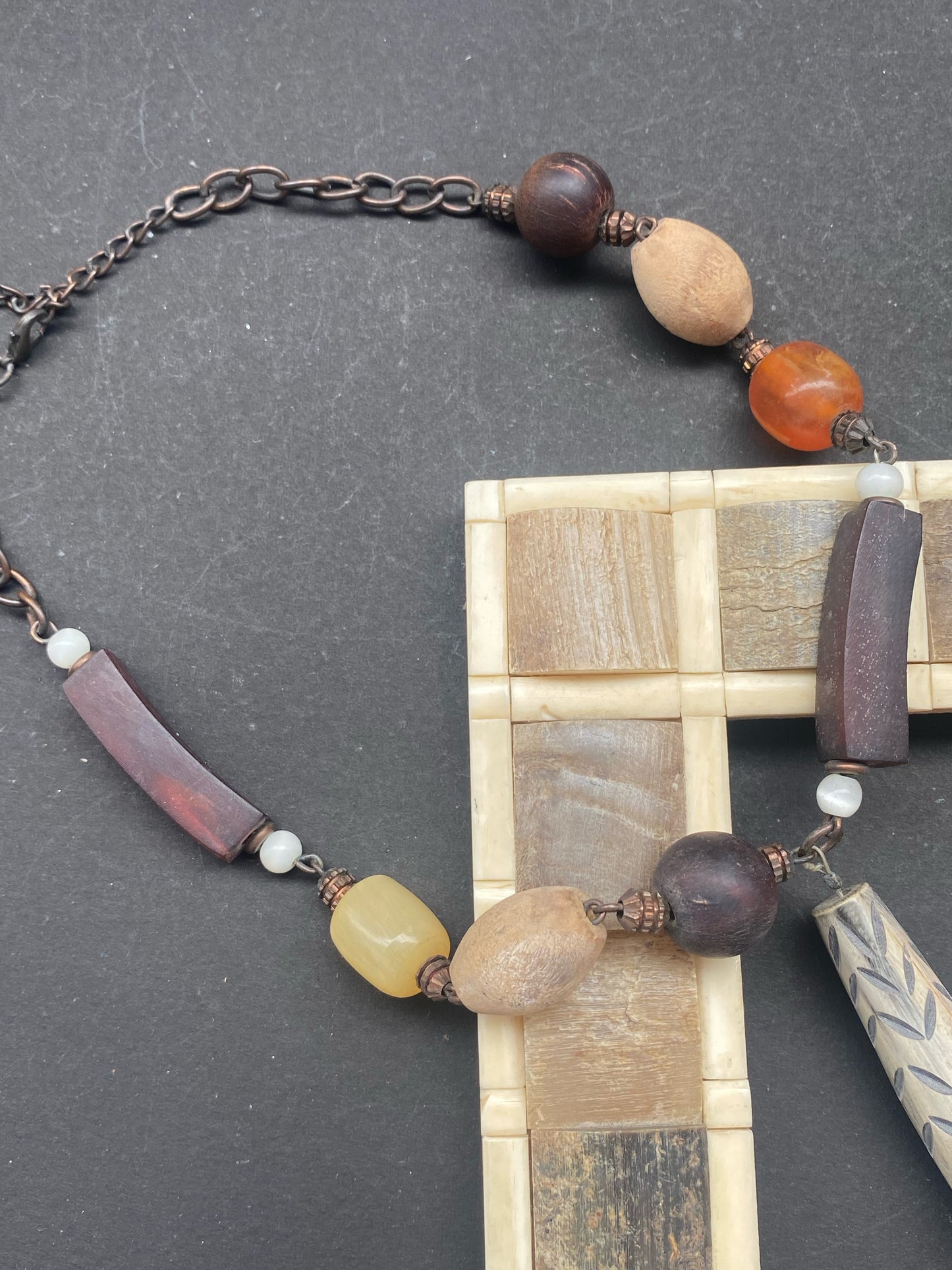 Rustic Bohemian Beaded Pendant Necklace