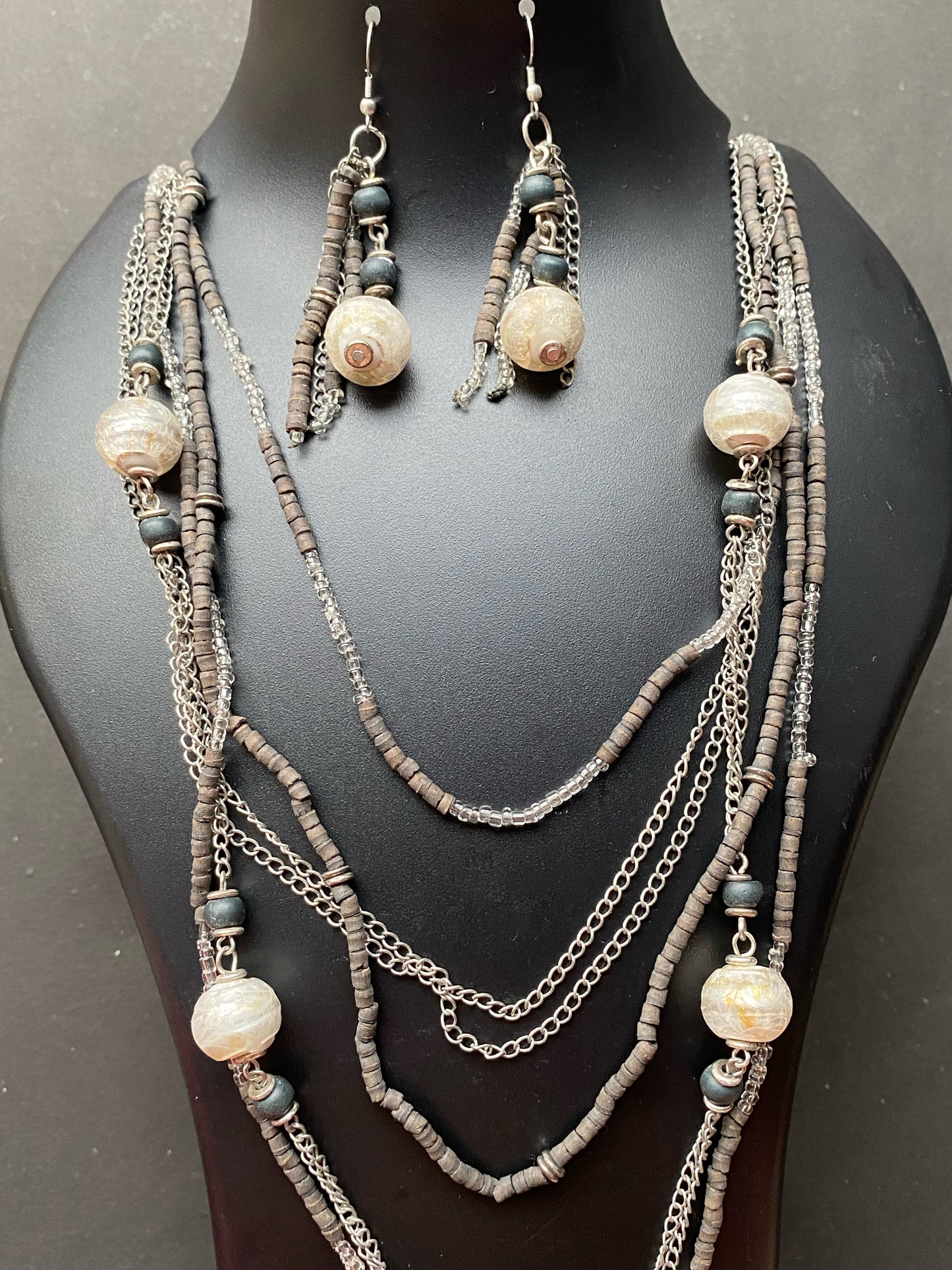Handcrafted Multi-Layer Beaded Bracelet & Handcrafted Multi-Layer Necklace with Matching Earrings