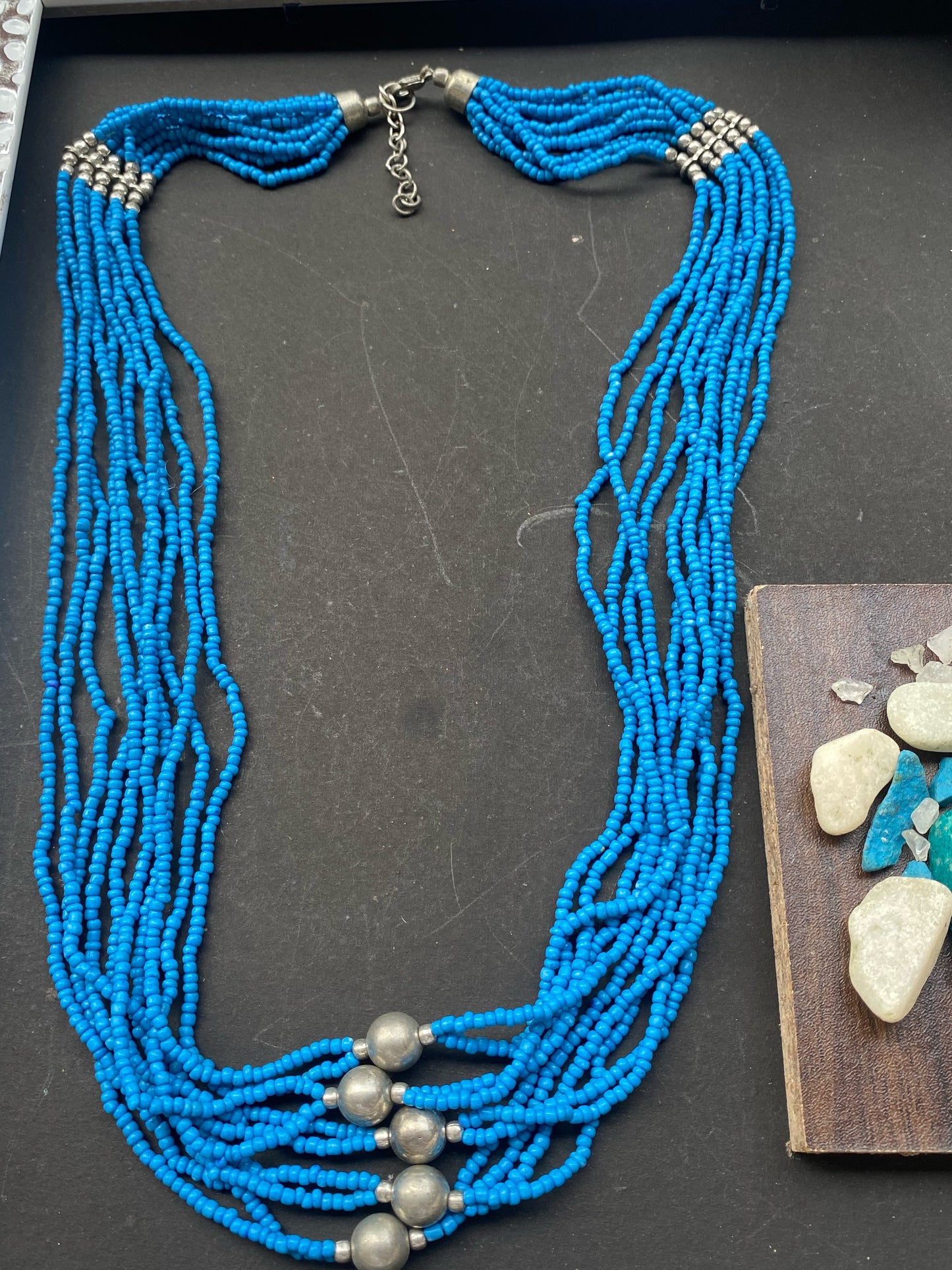 Multi-Strand Turquoise Blue Beaded Necklace with Silver Accents