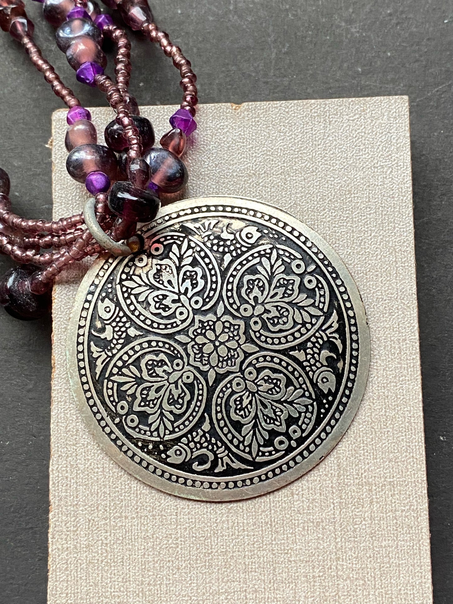Bohemian Multi-Strand Beaded Necklace with Statement Pendant