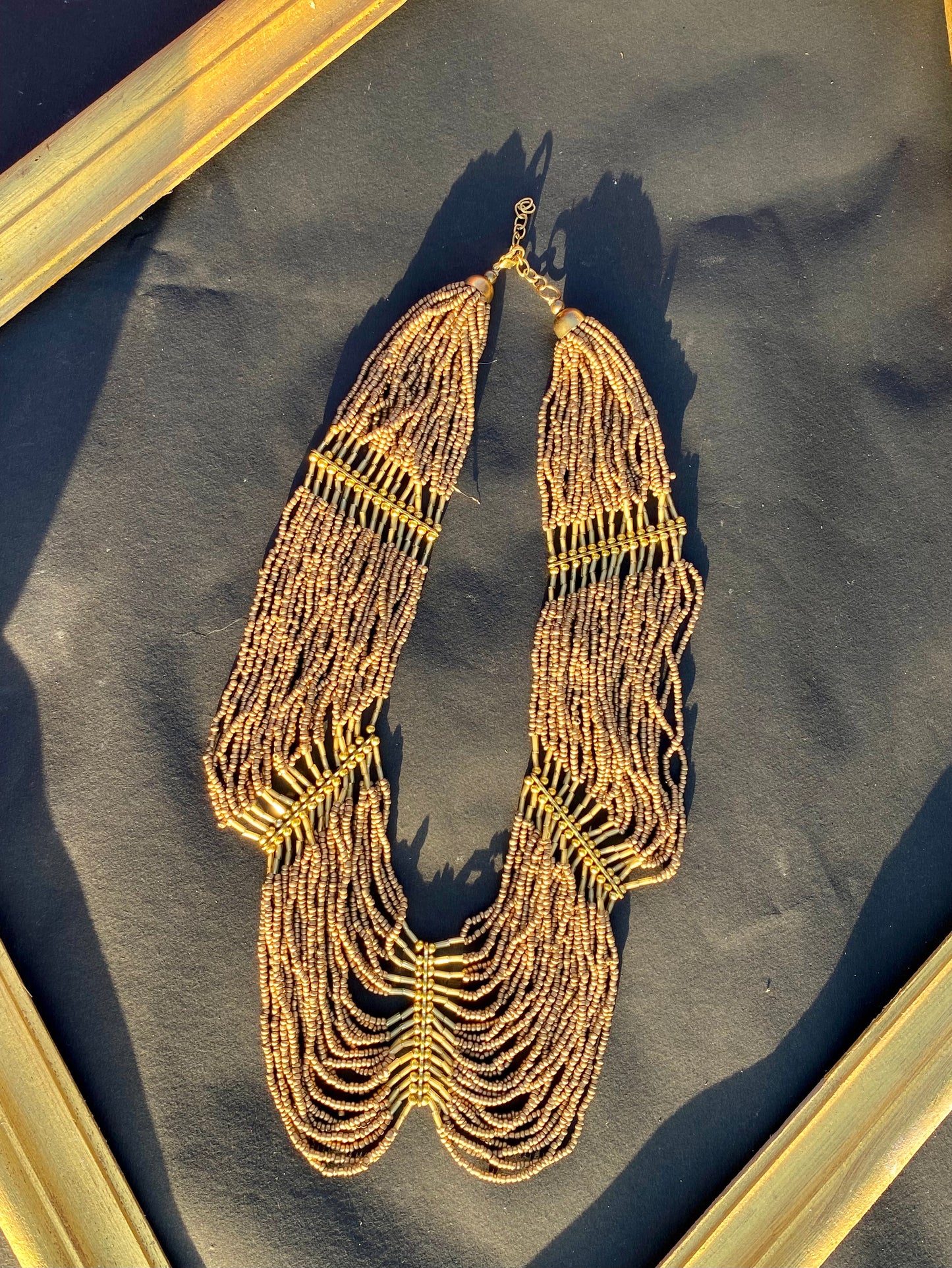 Layered Tribal Gold Seed Bead Necklace