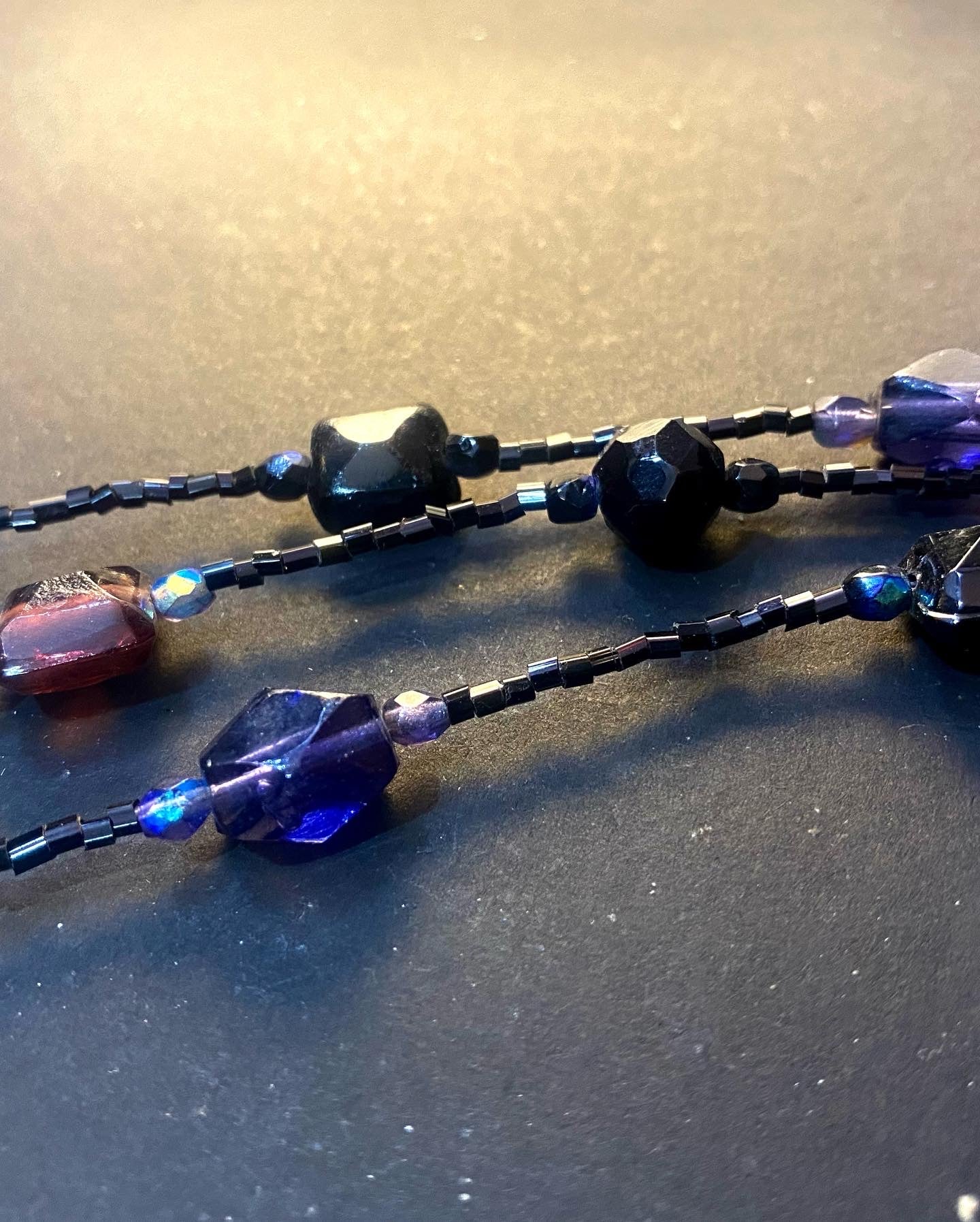 Triple-Strand Beaded Statement Necklace – Midnight Hues