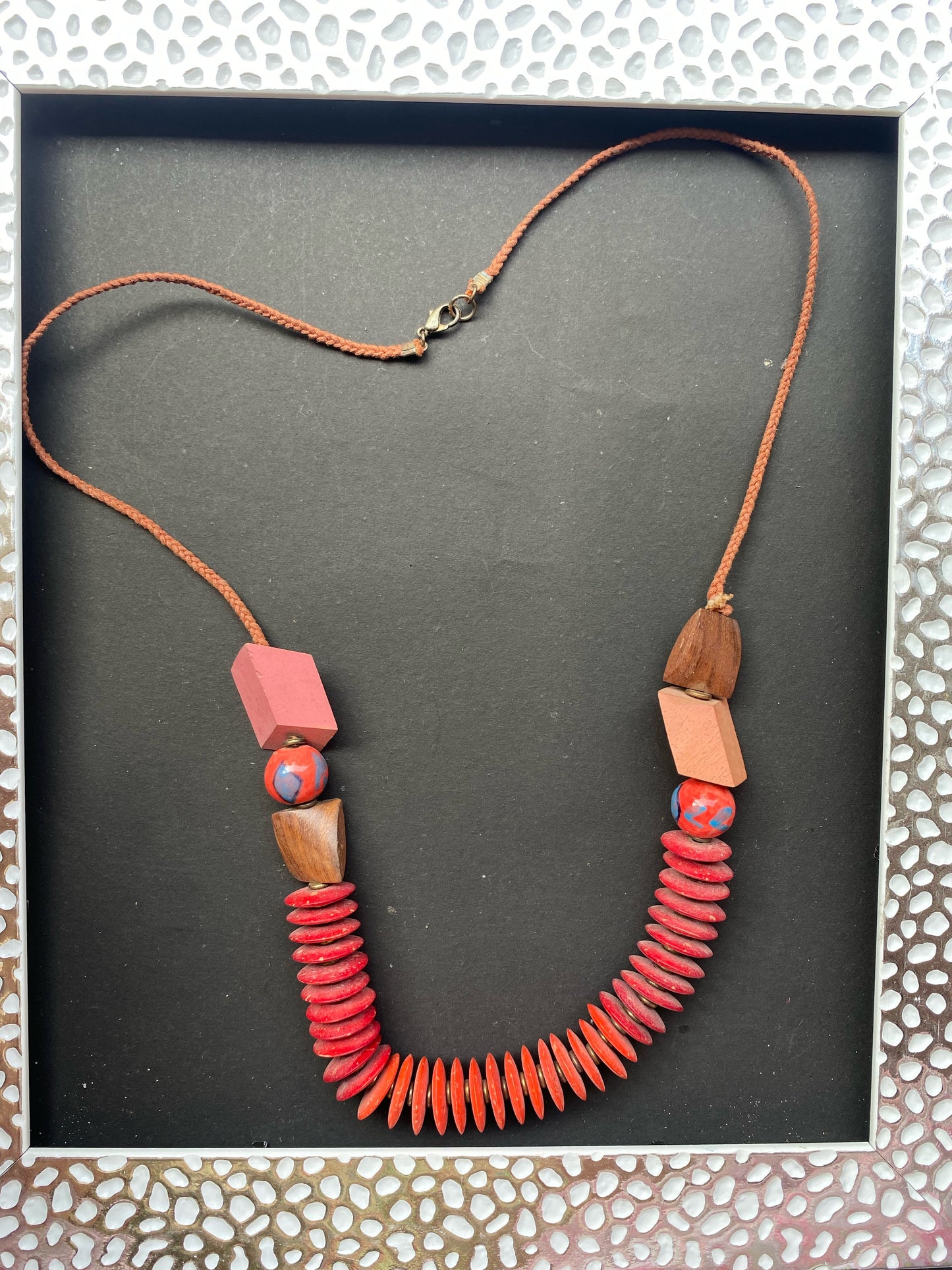 Bold Red & Natural Wood Beaded Statement Necklace