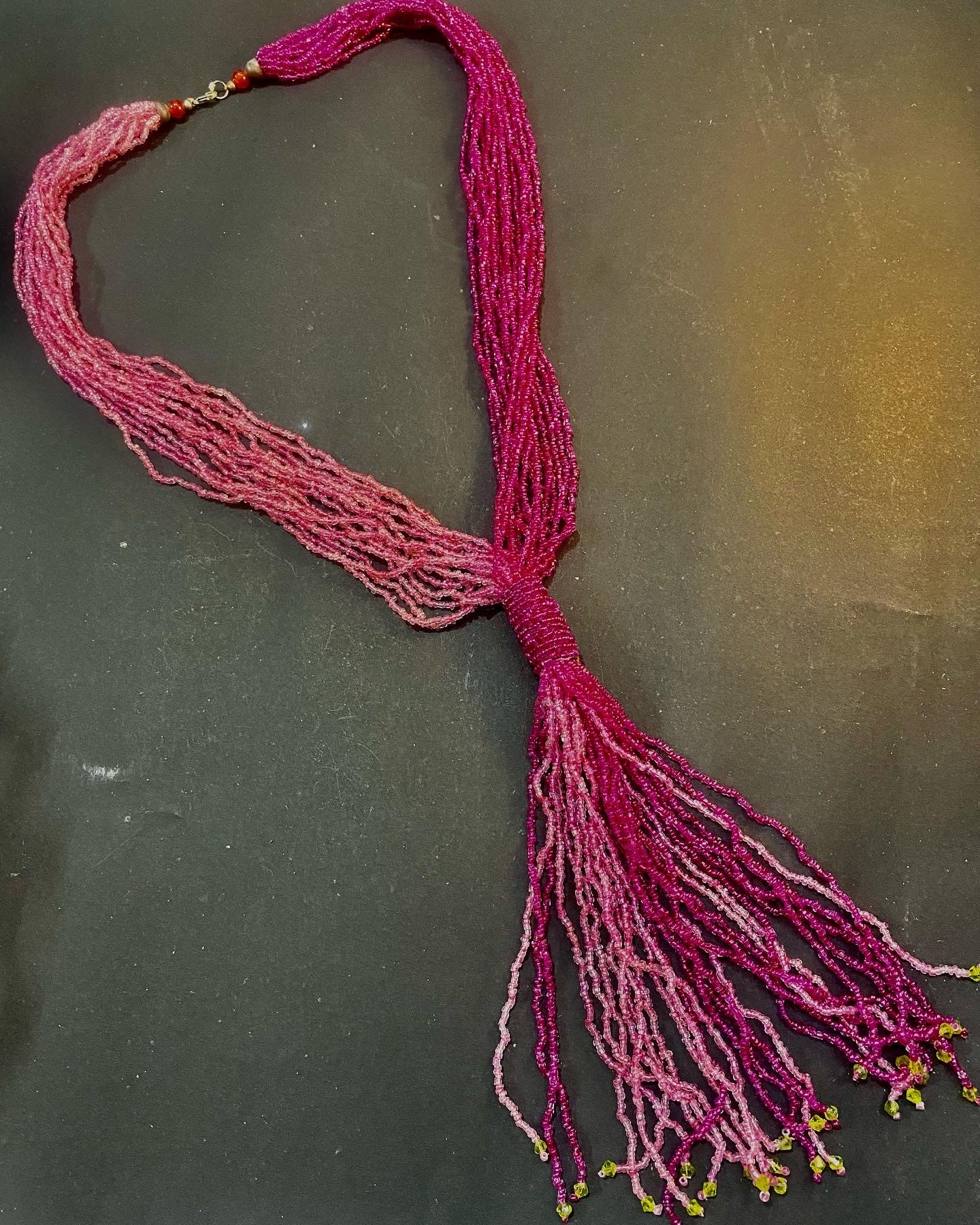 Pink Ombre Beaded Tassel Necklace