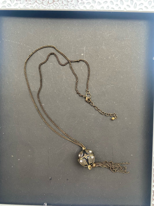 Vintage Brass Filigree Pendant Necklace with Tassel