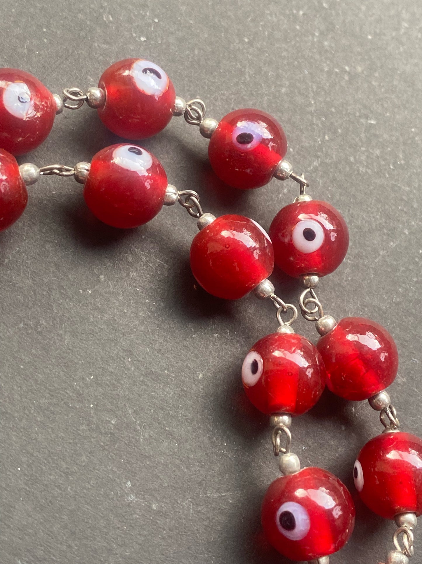 Red Evil Eye Beaded Necklace with Hamsa Pendant