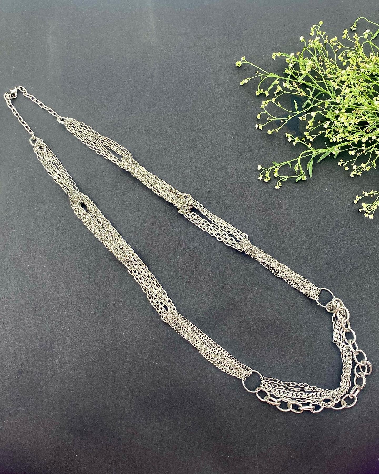 Layered Silver-Tone Chain Statement Necklace