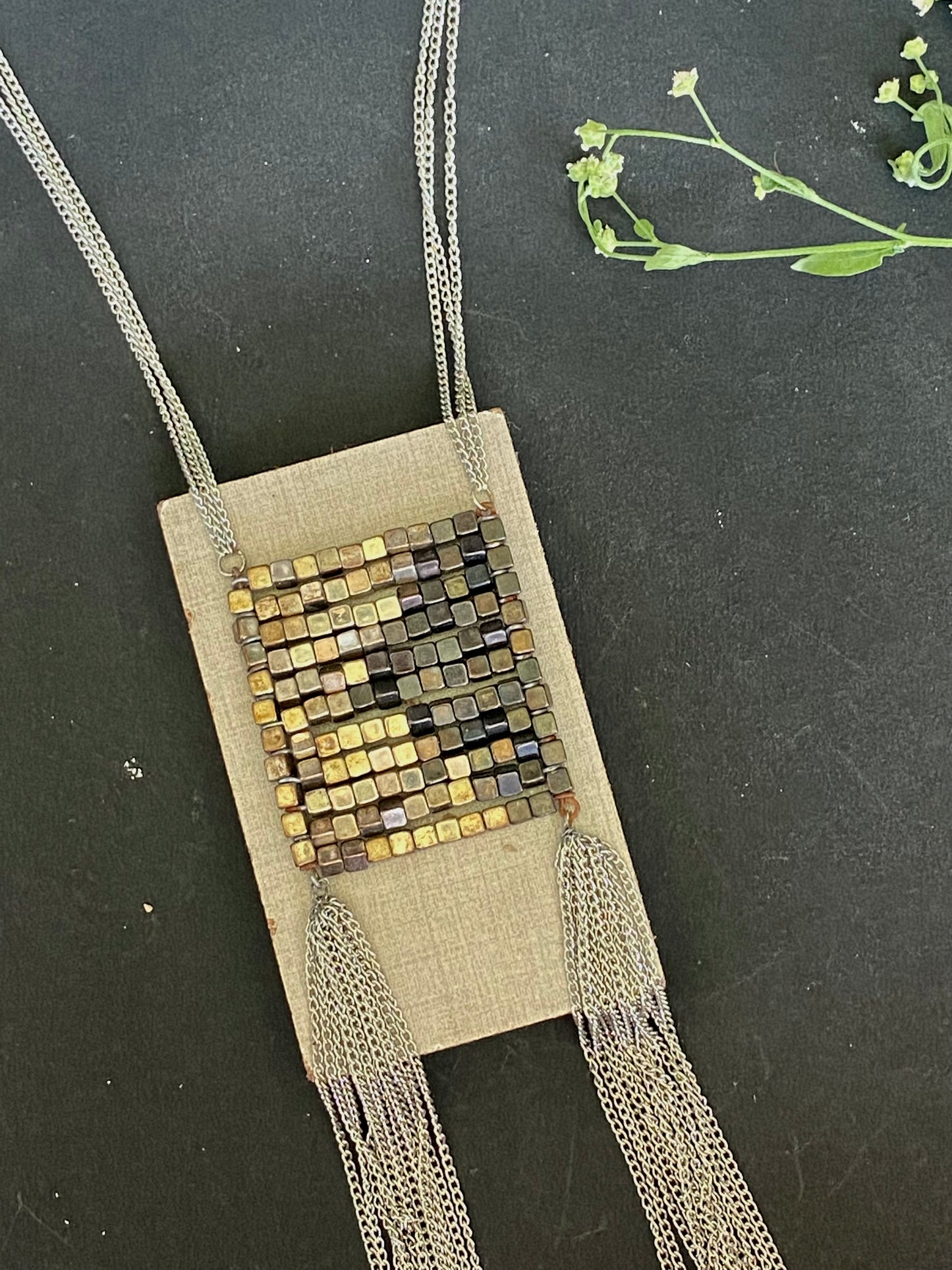 Mosaic Chain Tassel Necklace