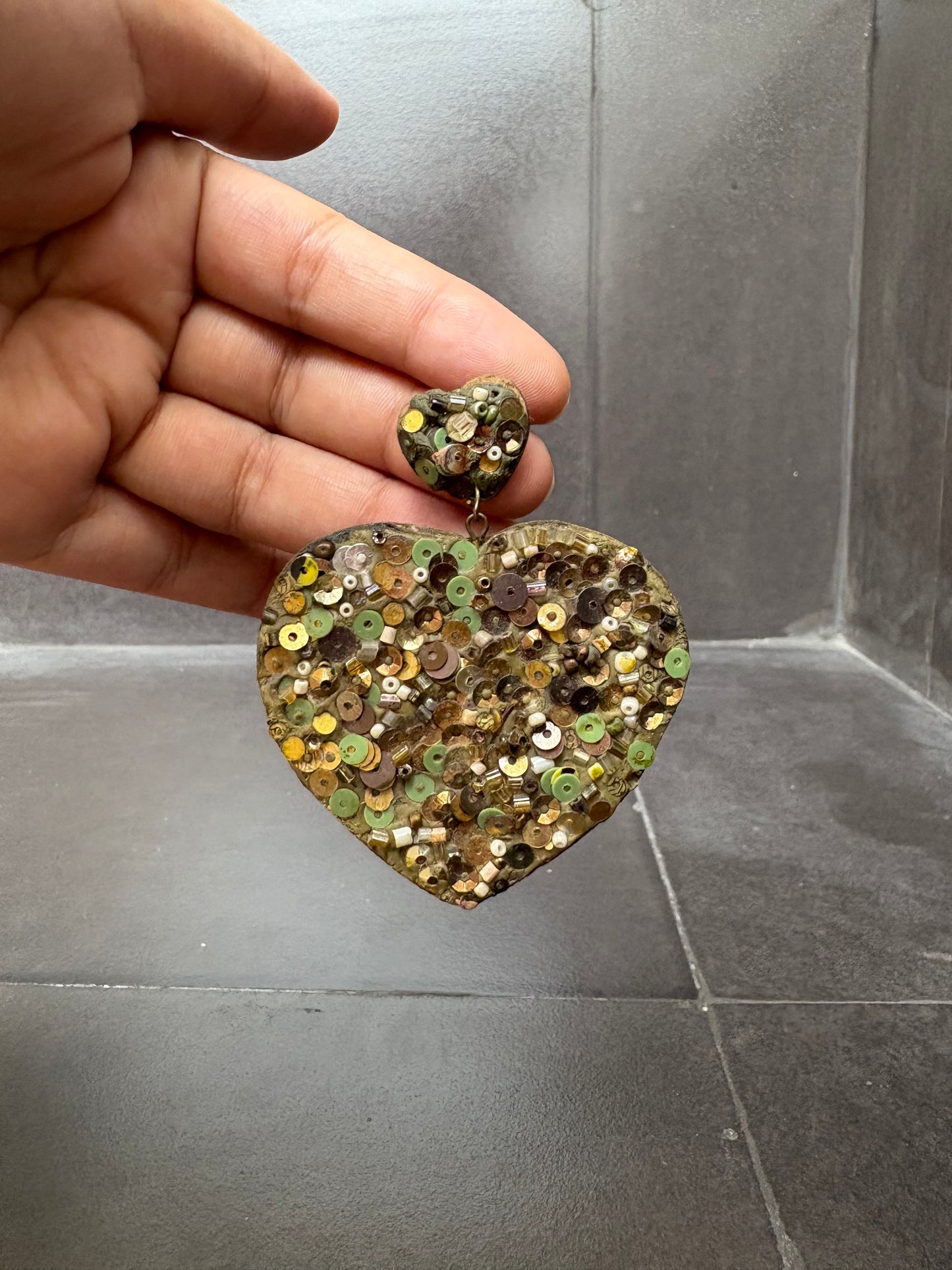 Heart Sequin Statement Earrings