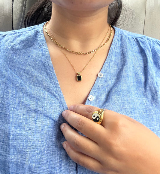 Elegant Black Stone Dual Layer Necklace