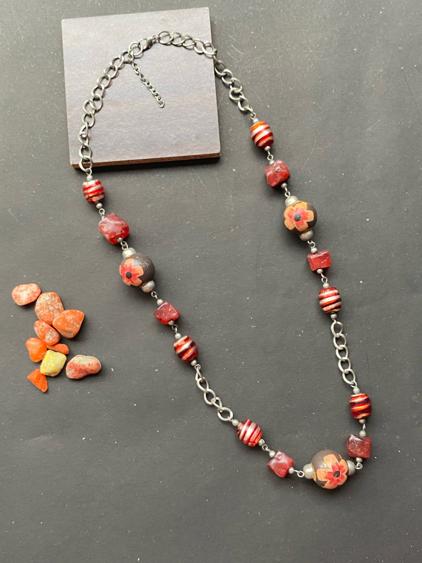 Handcrafted Floral & Striped Bead Necklace