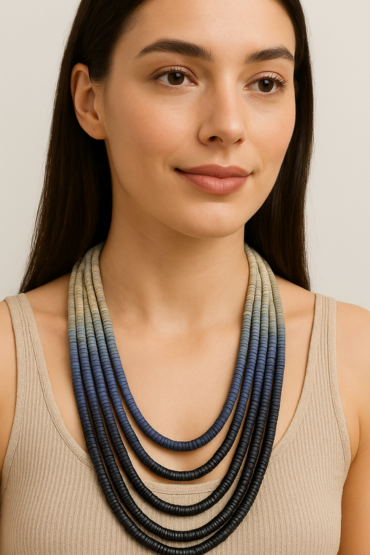 Ombre Blue Multi-Strand Beaded Necklace