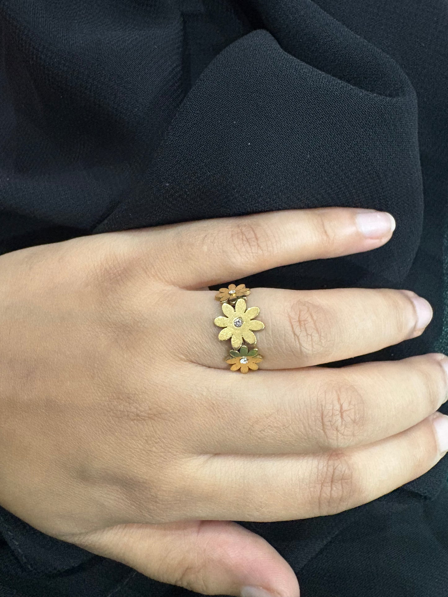 Golden Daisy Flower Ring with Crystal Accents