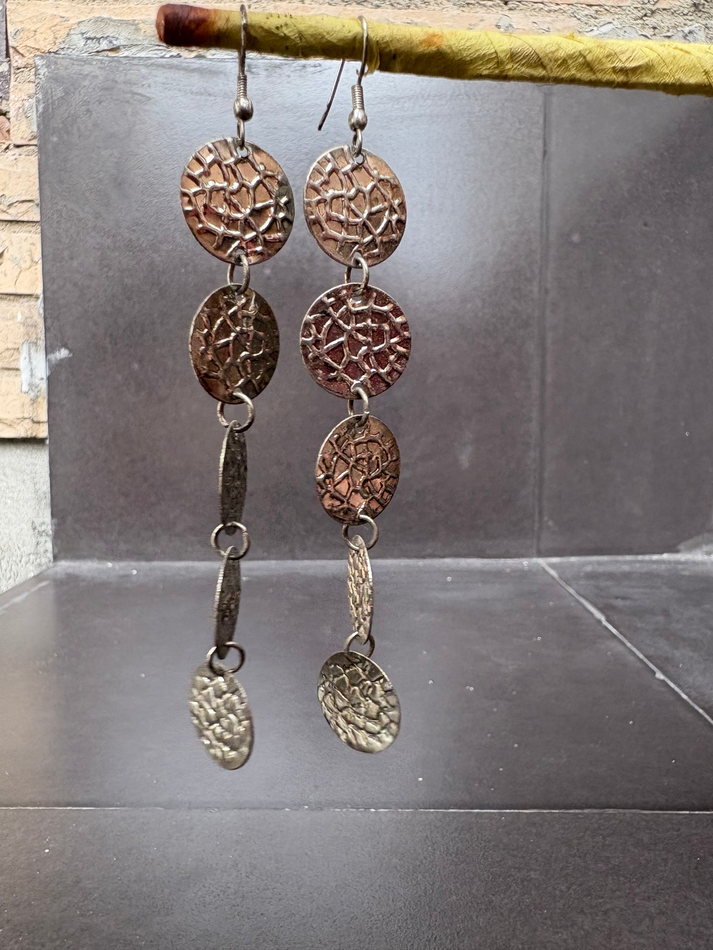 Textured Silver Disc Drop Earrings