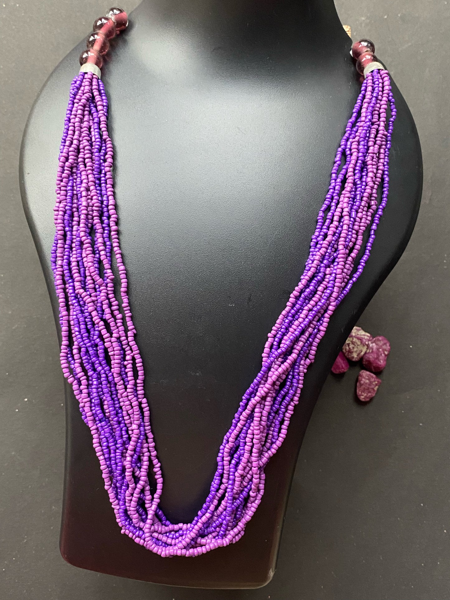Handmade Multi-Strand Beaded Necklace – Purple & Wine