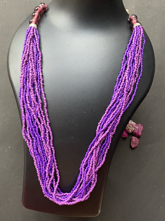 Handmade Multi-Strand Beaded Necklace – Purple & Wine