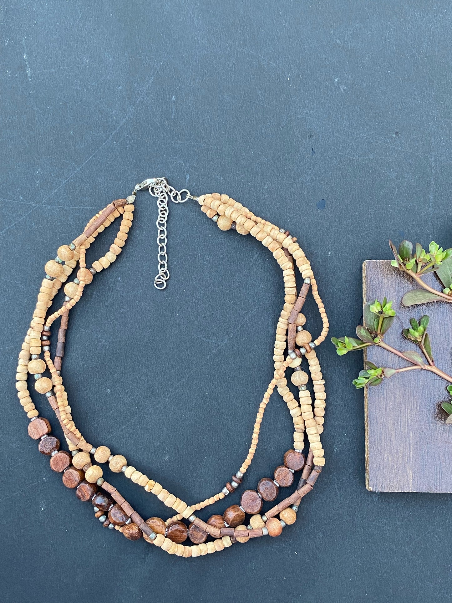 Handcrafted Multi-Strand Wooden Bead Necklace